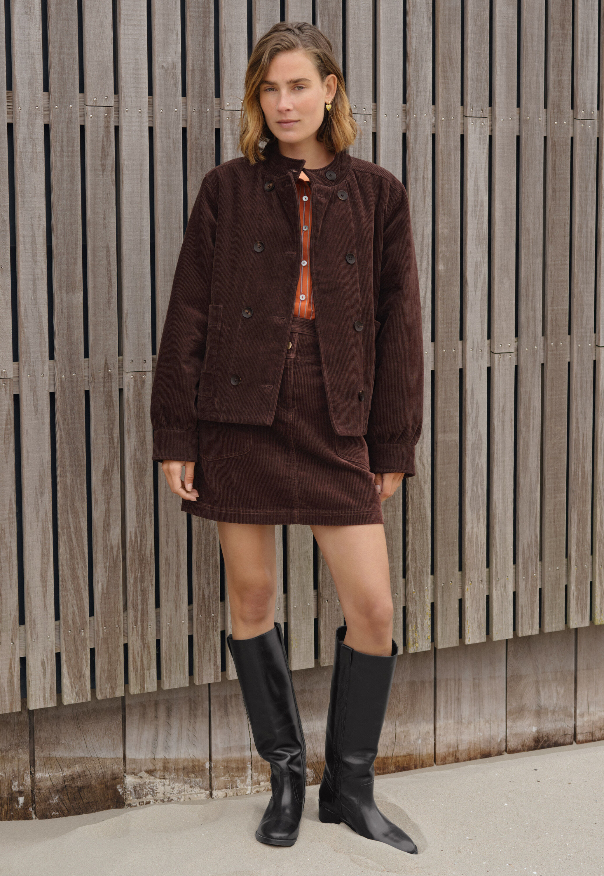 Zweireihige Jacke, Dunkle Schokolade, large