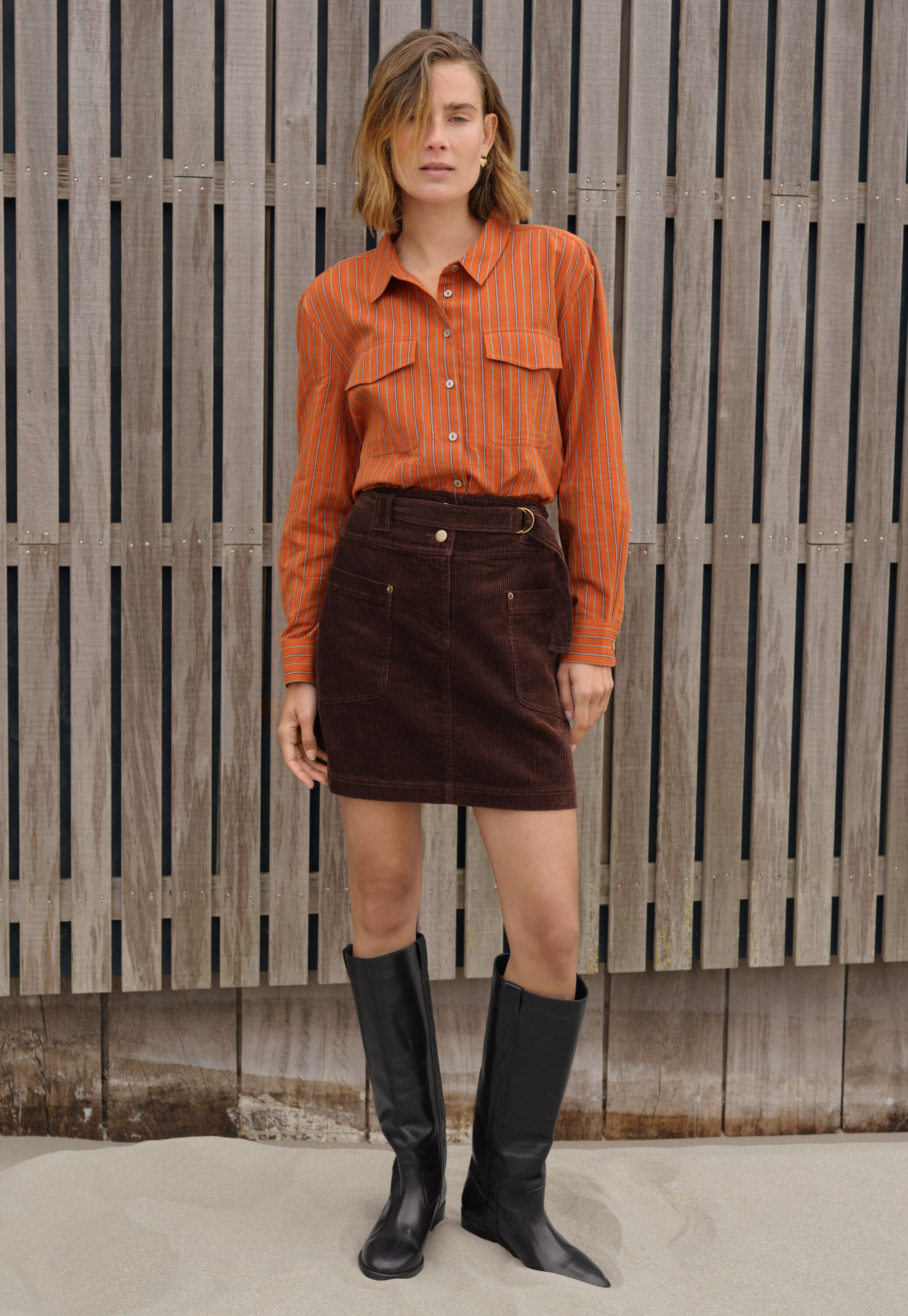 Gestreifte Bluse, Gebranntes Orange, large
