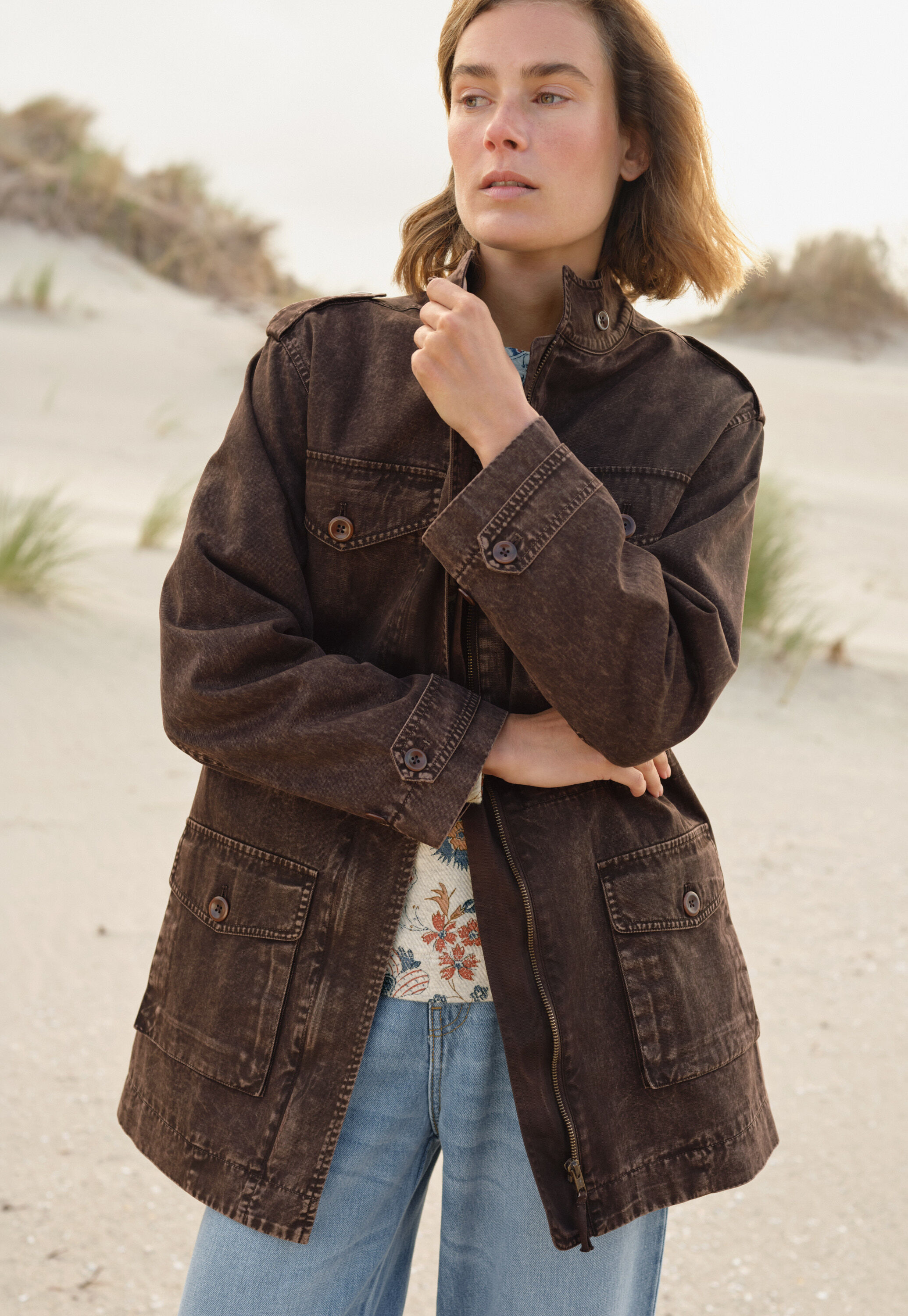 Jacke in Waschoptik, Dunkle Schokolade, large