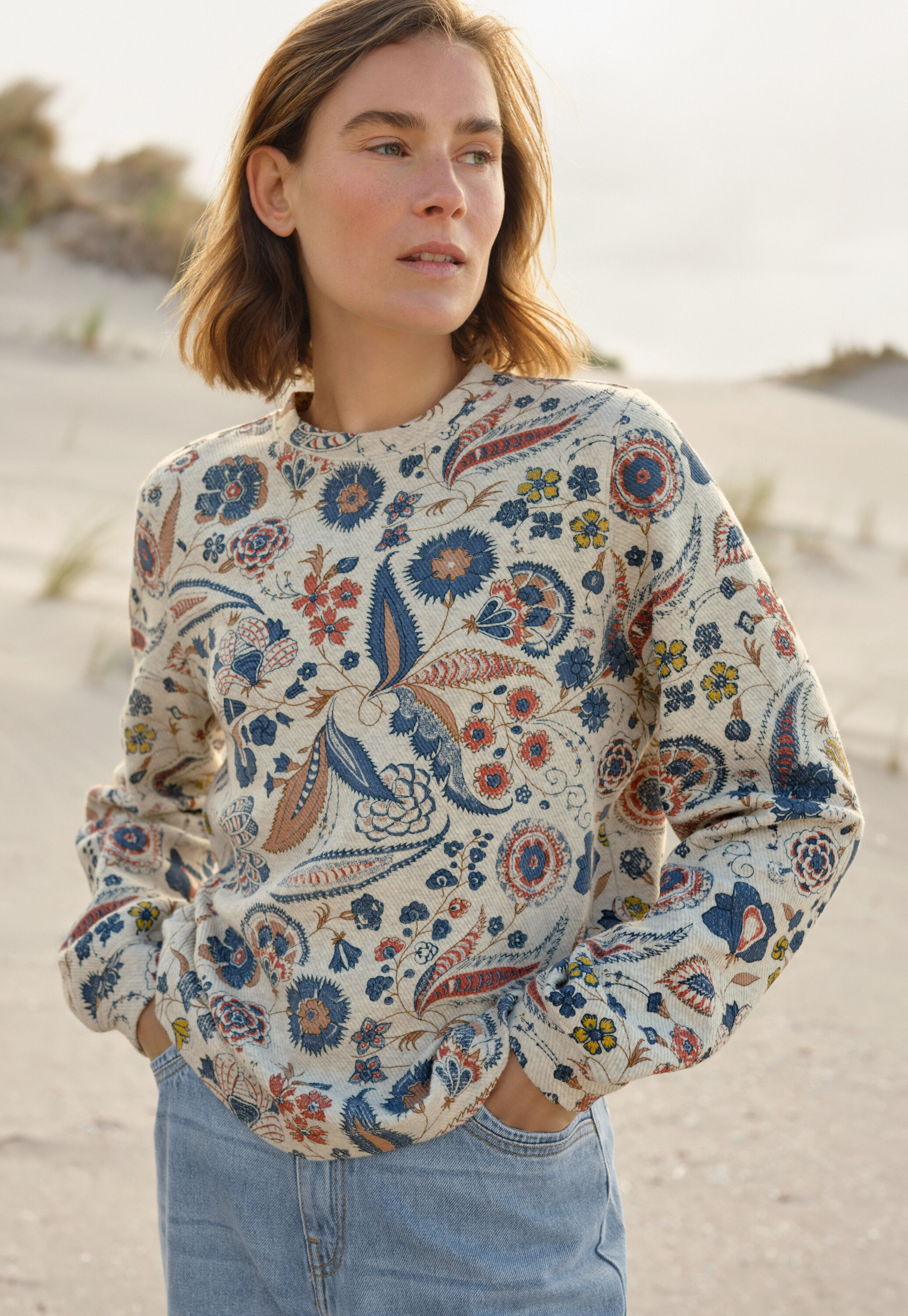 Bedrucktes Jersey-Sweatshirt, Perle/Denim, large