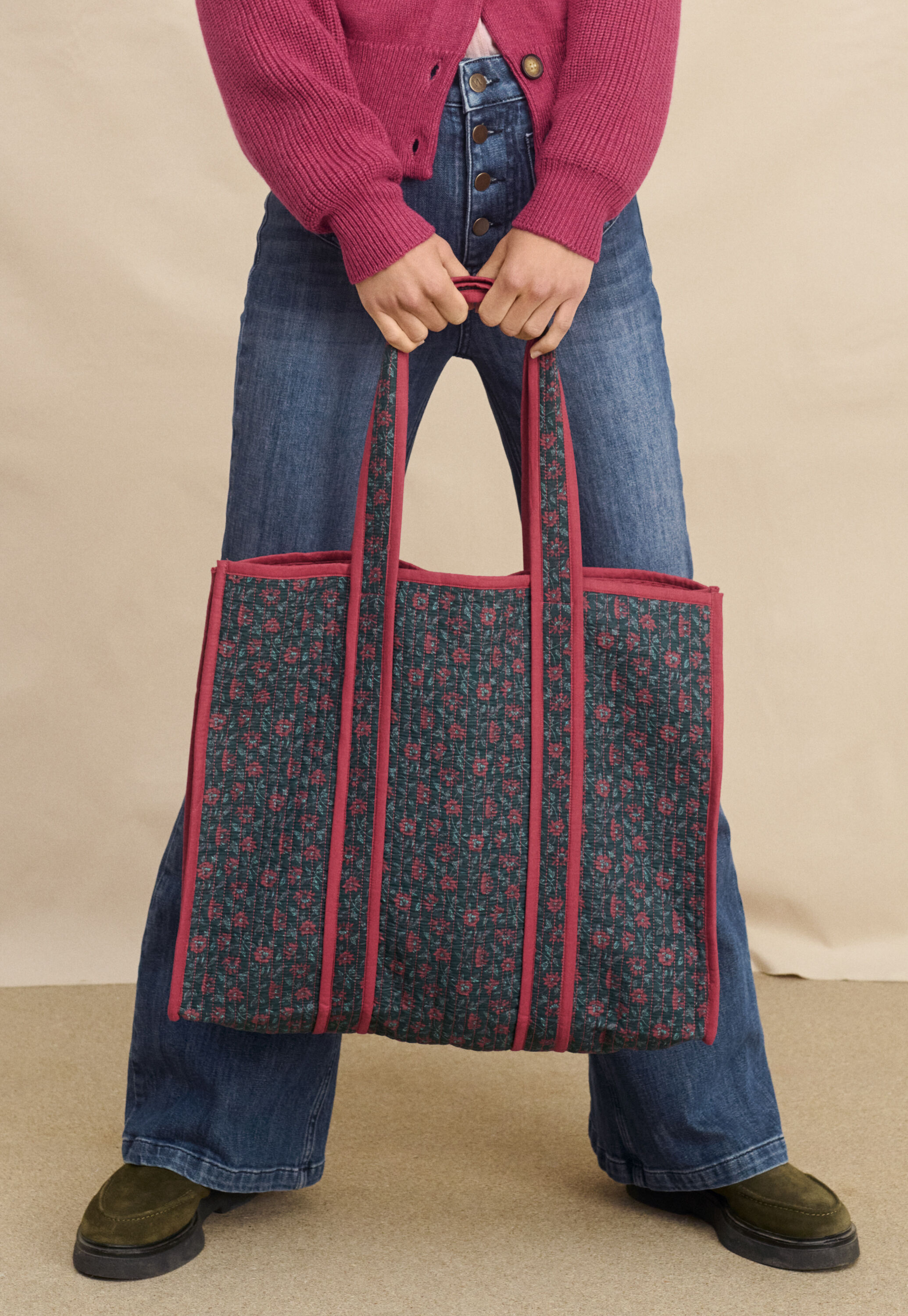 Bedruckte Stepptasche, Himbeere/Petrol, large