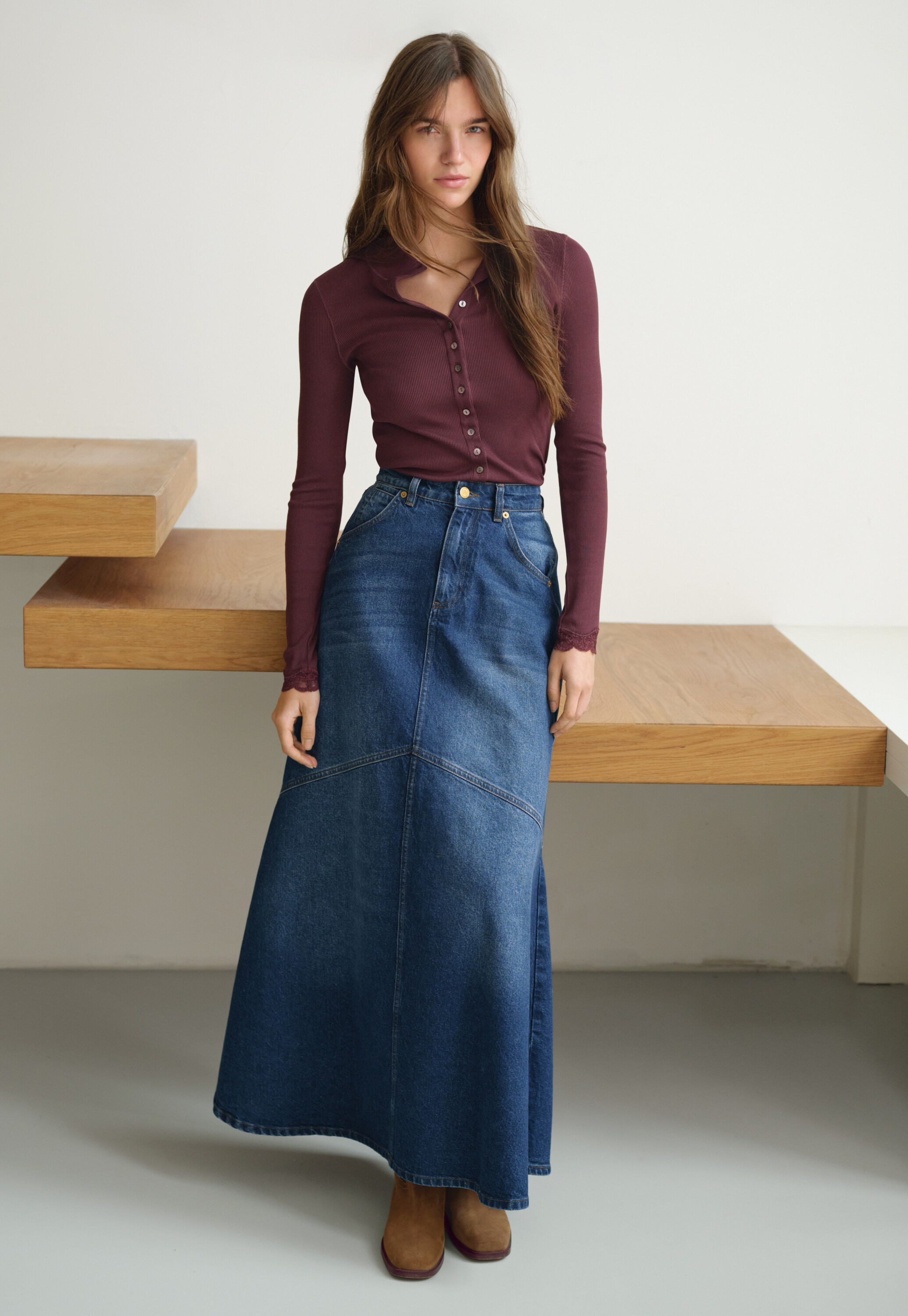 Ausgestellter Maxirock aus Denim, Mid-Vintage, large