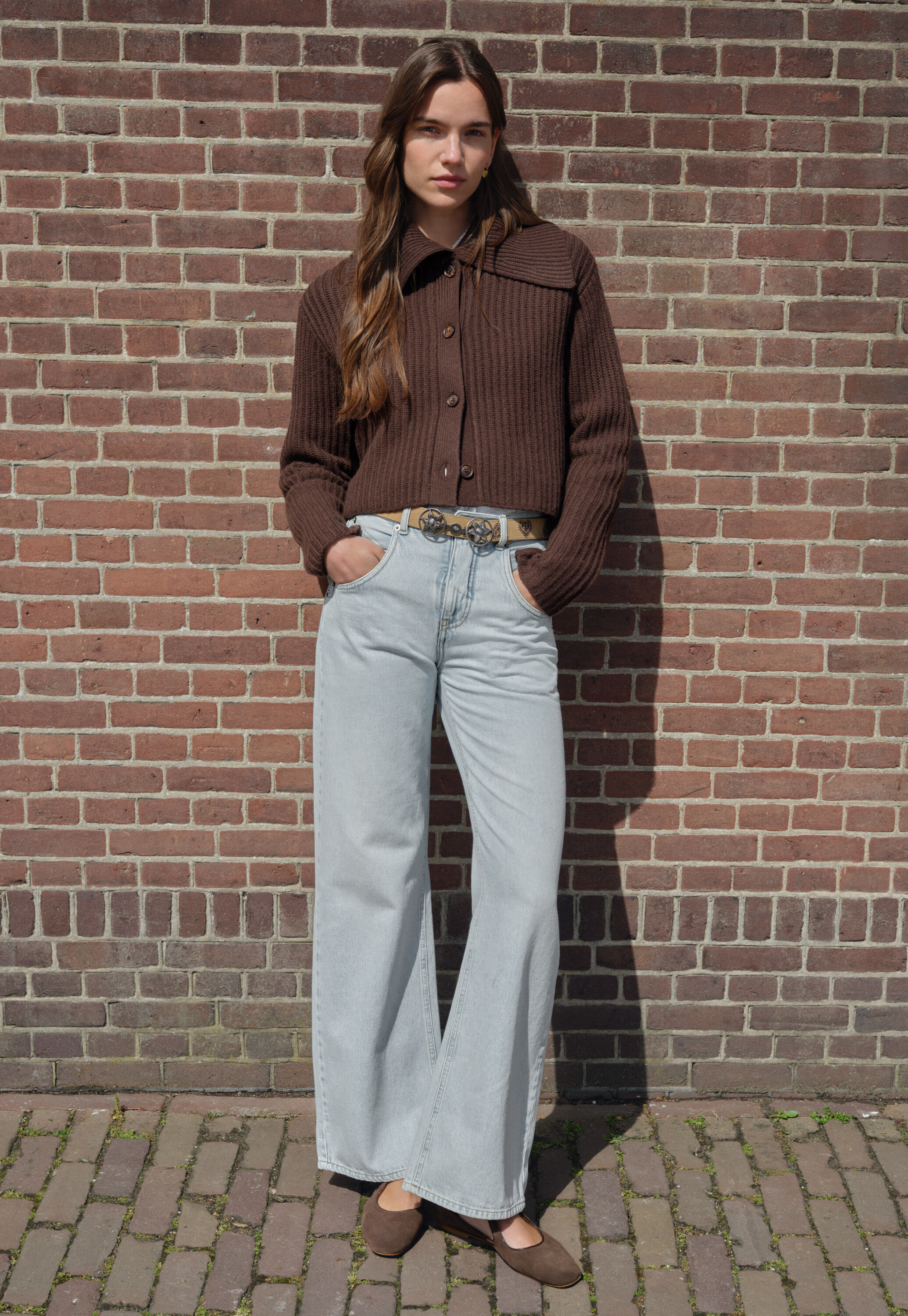 Ripp-Cardigan mit Kragen, Dunkle Schokolade, large