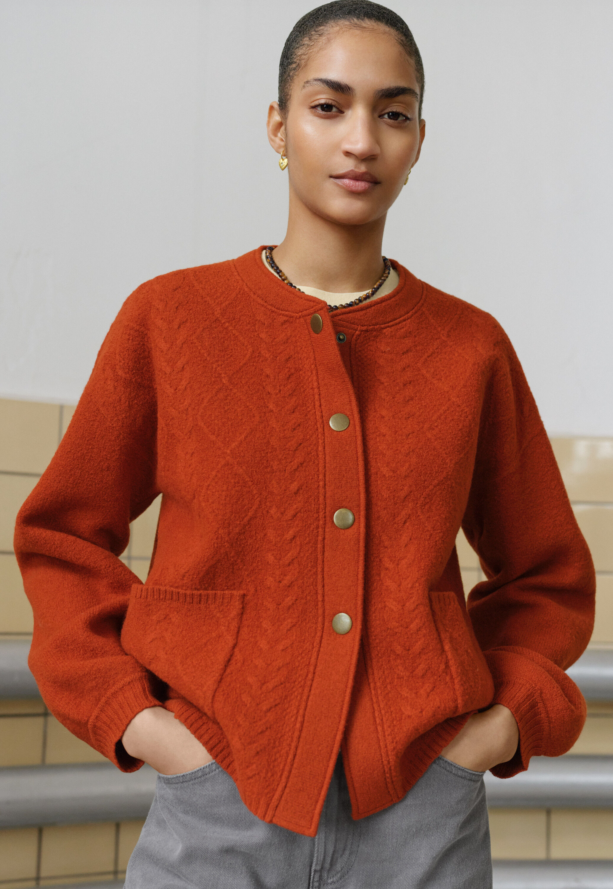 Zopfmuster-Bomberjacke, Kupferrot, large