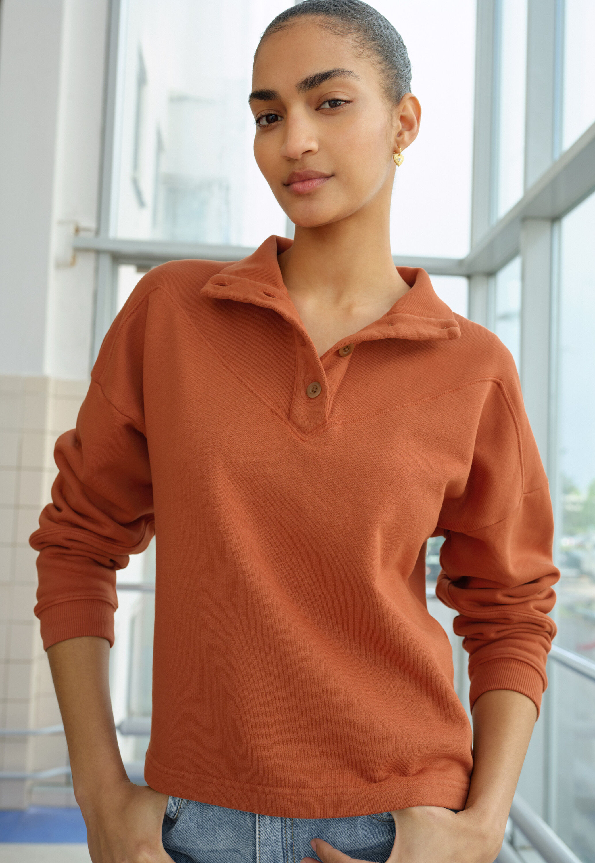 Sweatshirt mit Streifen, Gebranntes Orange, large