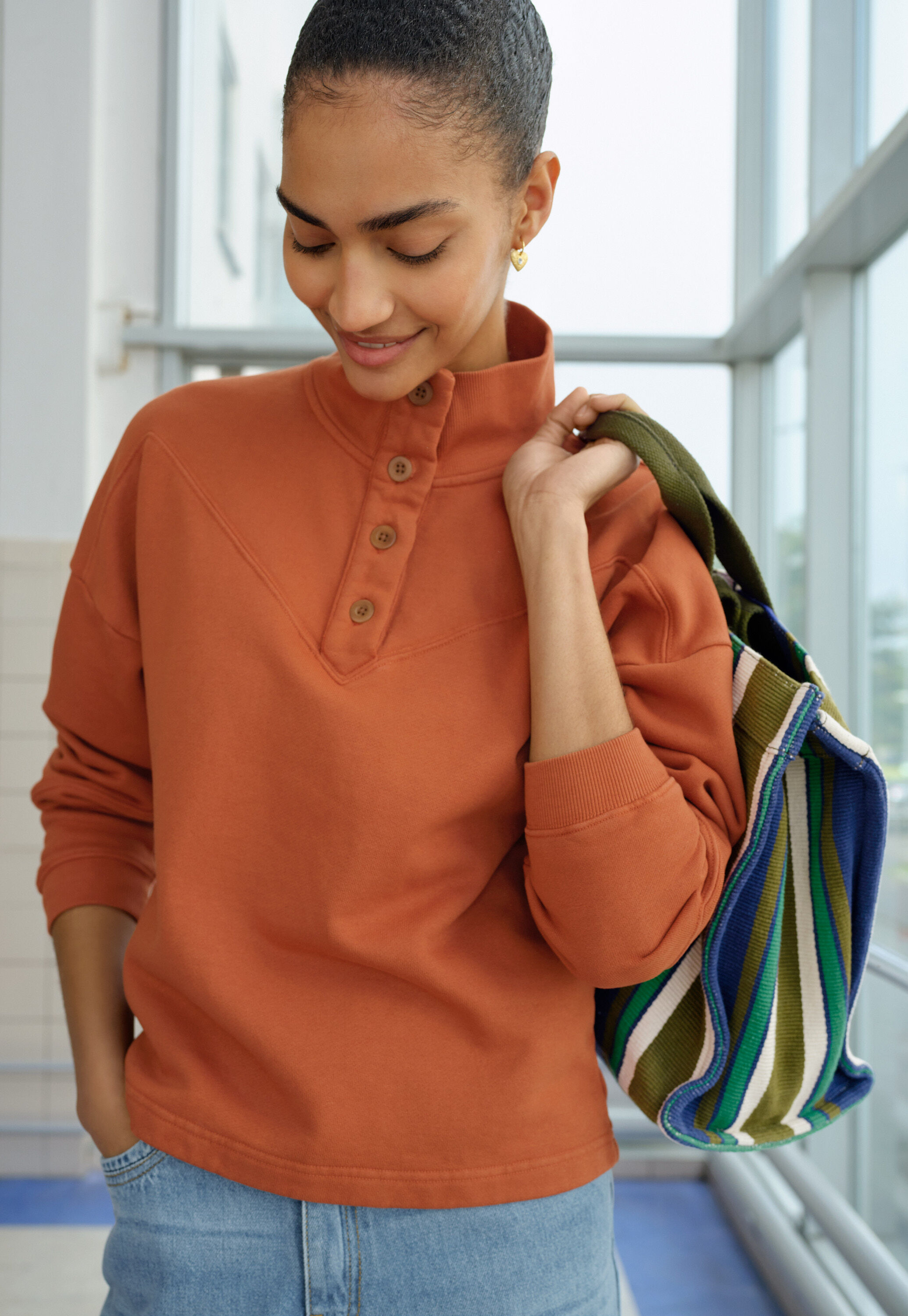 Sweatshirt mit Streifen, Gebranntes Orange, large