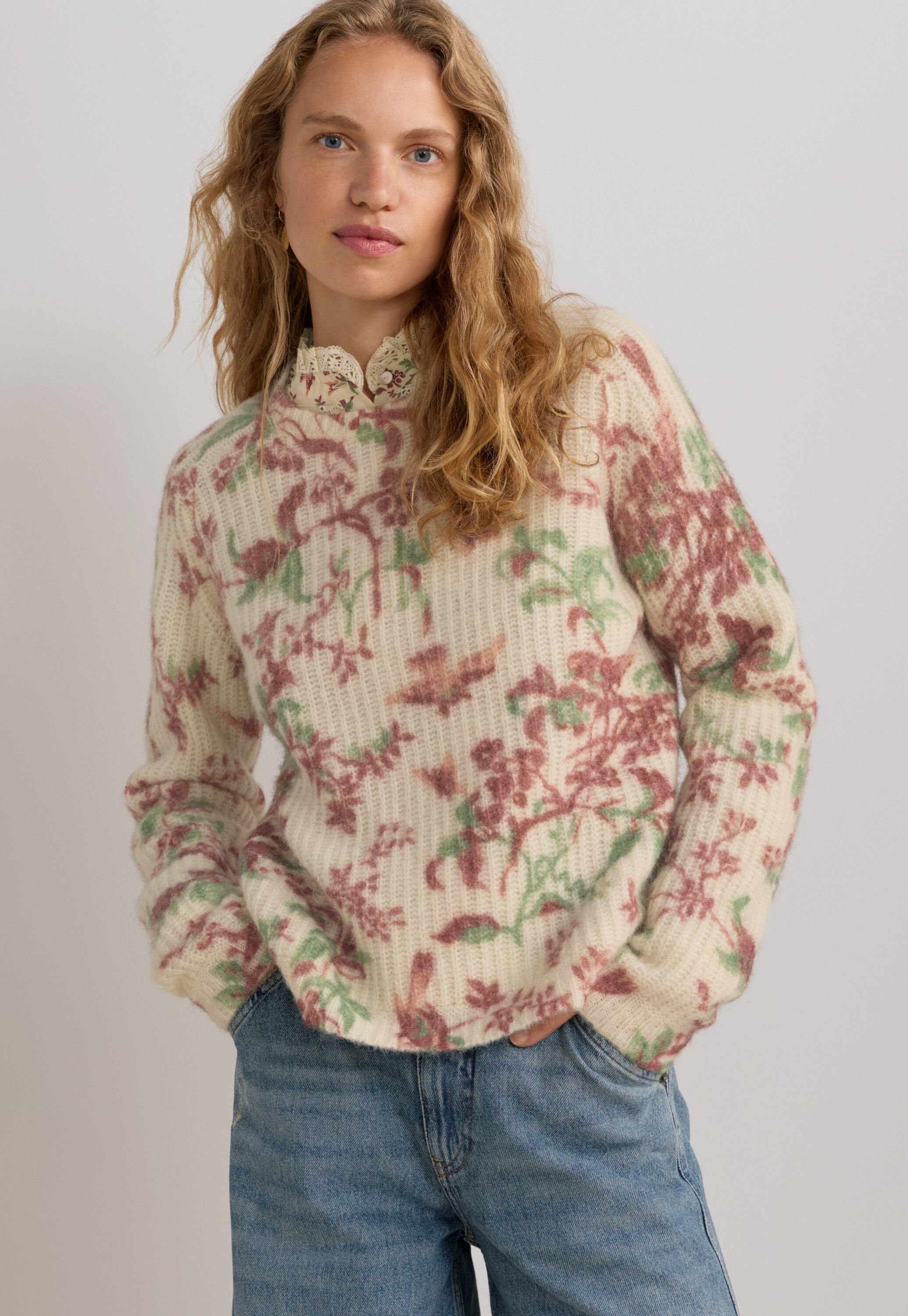 Spitzenmuster-Pullover
