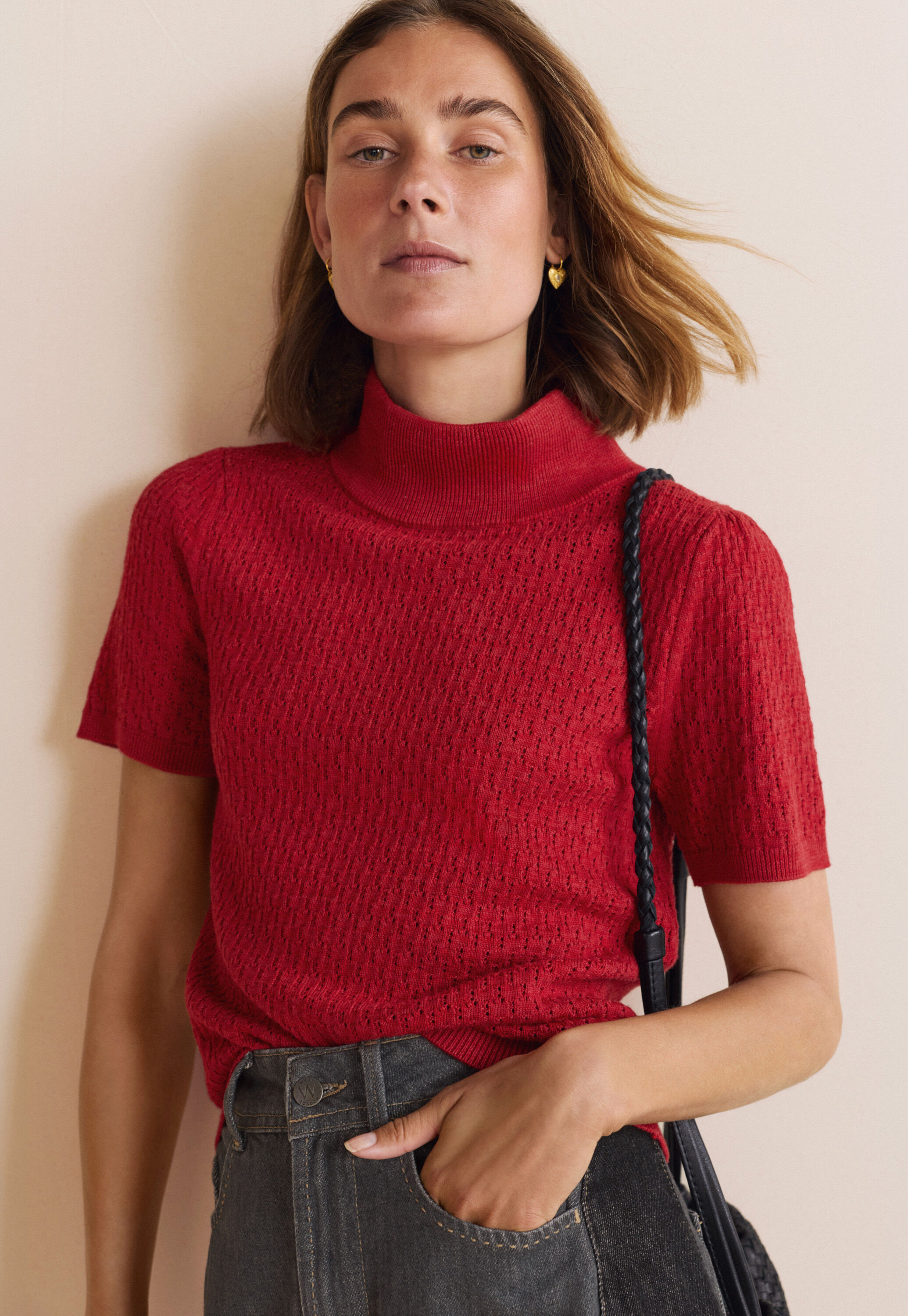 Pointelle-Pullover, Scharlachrot, large