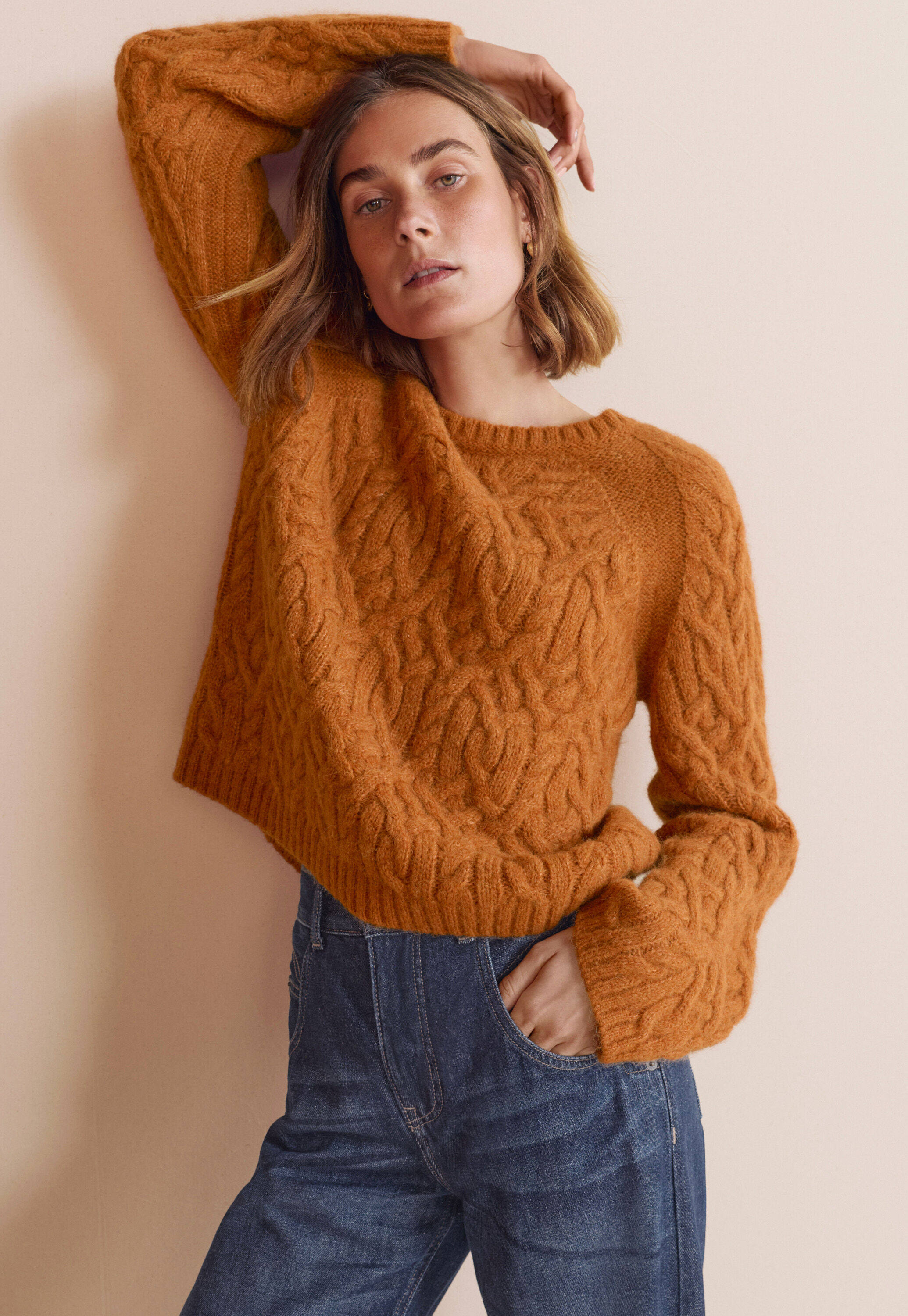 Zopfmuster-Pullover, Marmelade, large