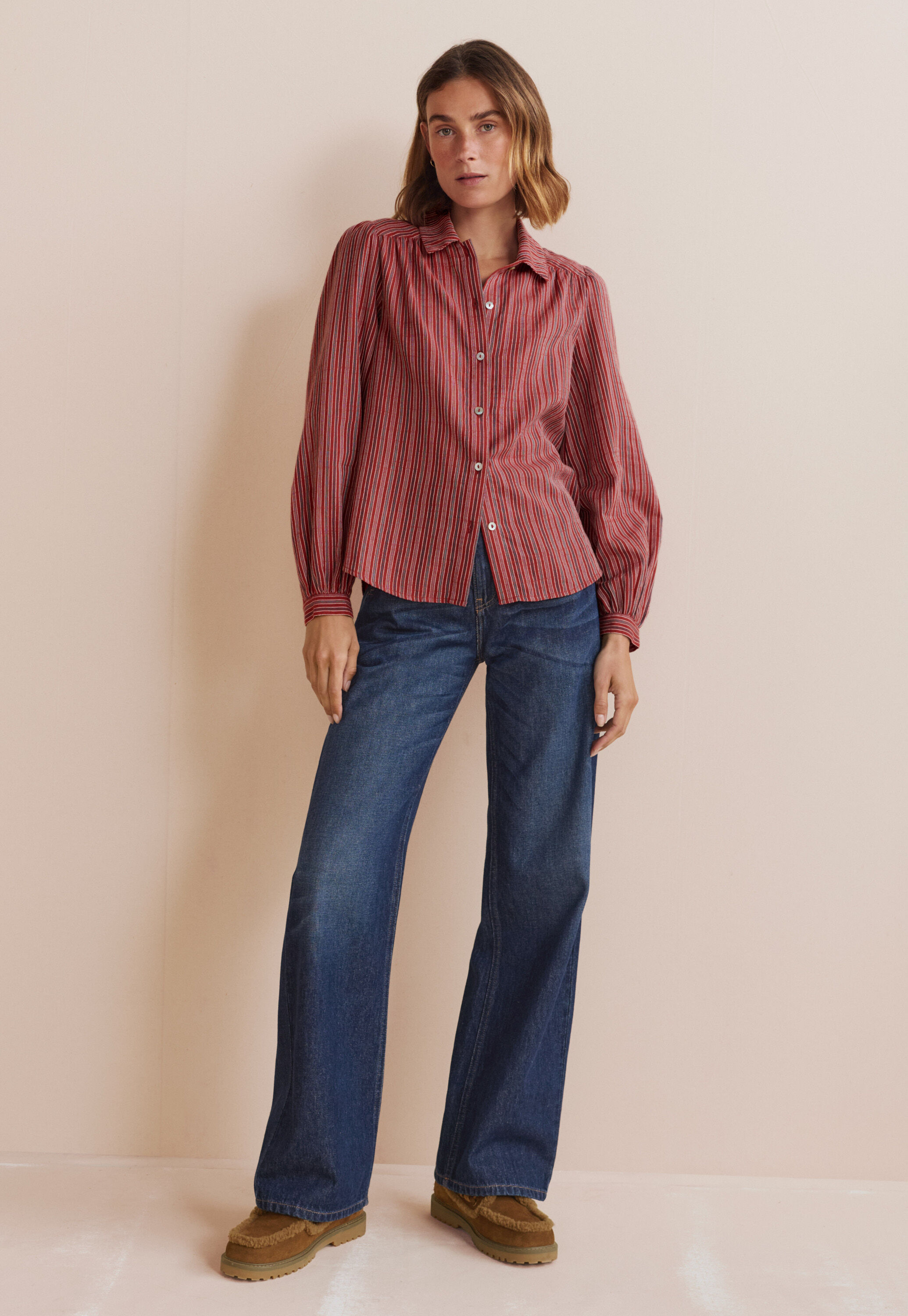 Gestreifte Bluse, Rubin, large