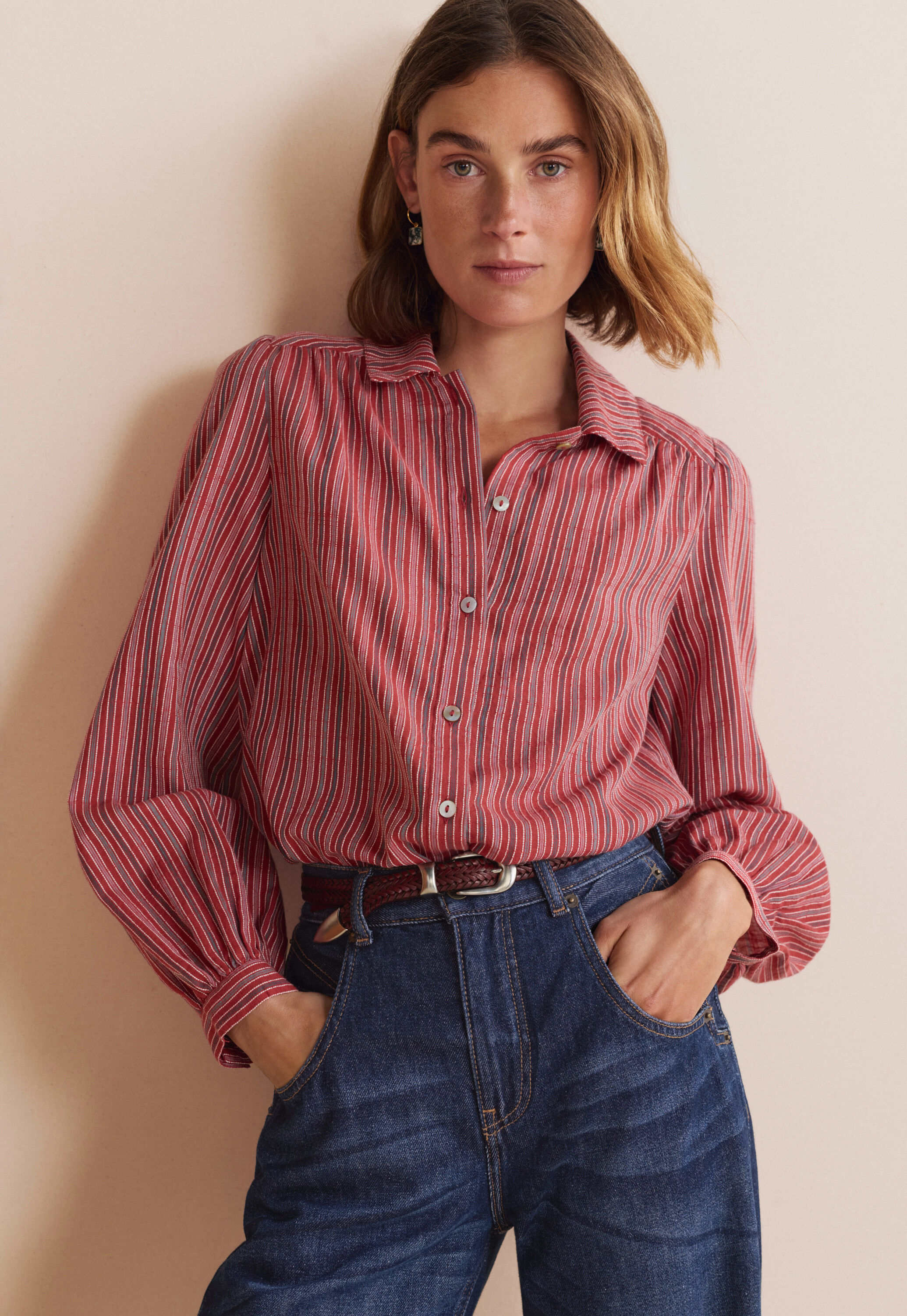 Gestreifte Bluse, Rubin, large