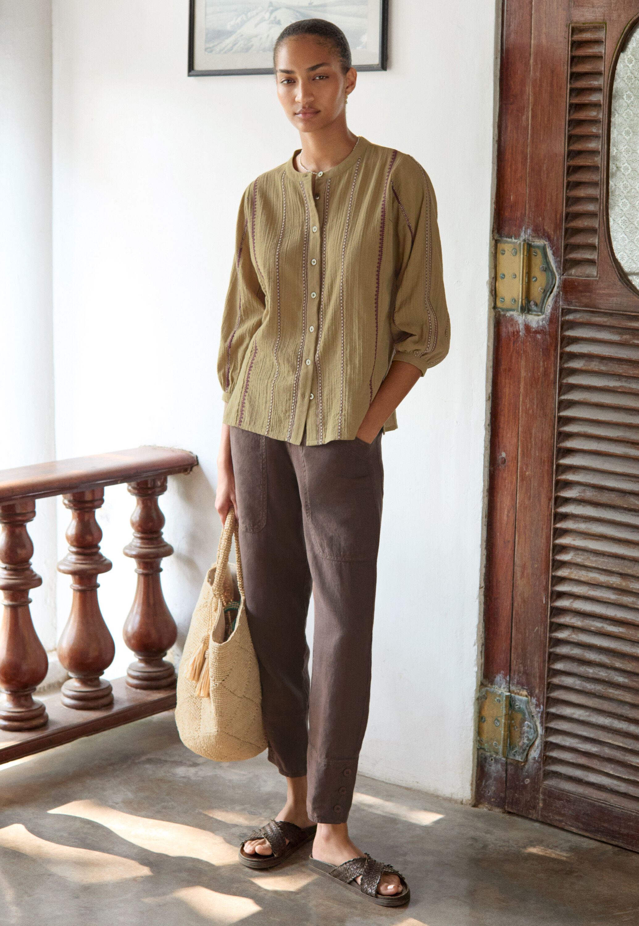 Locker sitzende Bluse, Khaki-Oliv, large