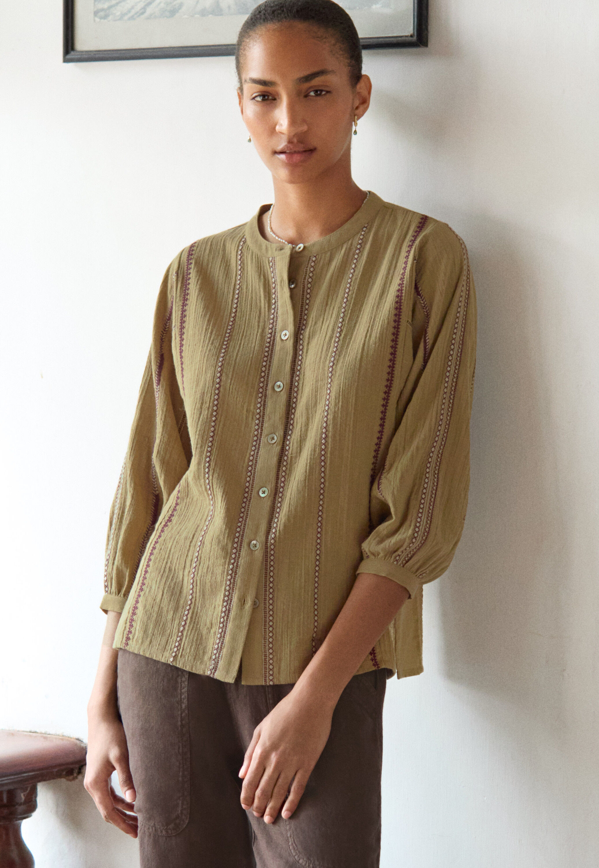 Locker sitzende Bluse, Khaki-Oliv, large