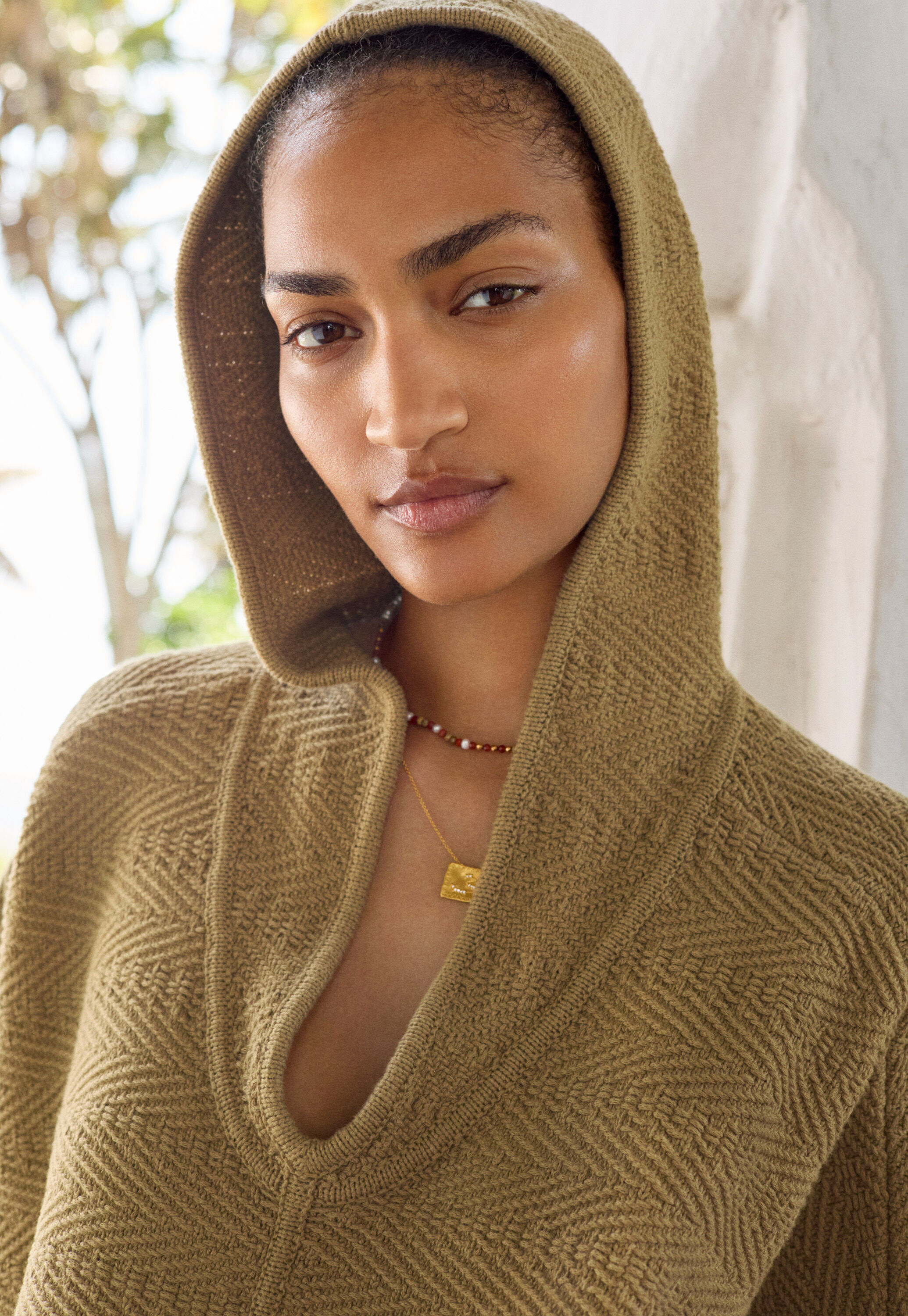 Fischgr&auml;t-Kapuzenponcho, Khaki, large