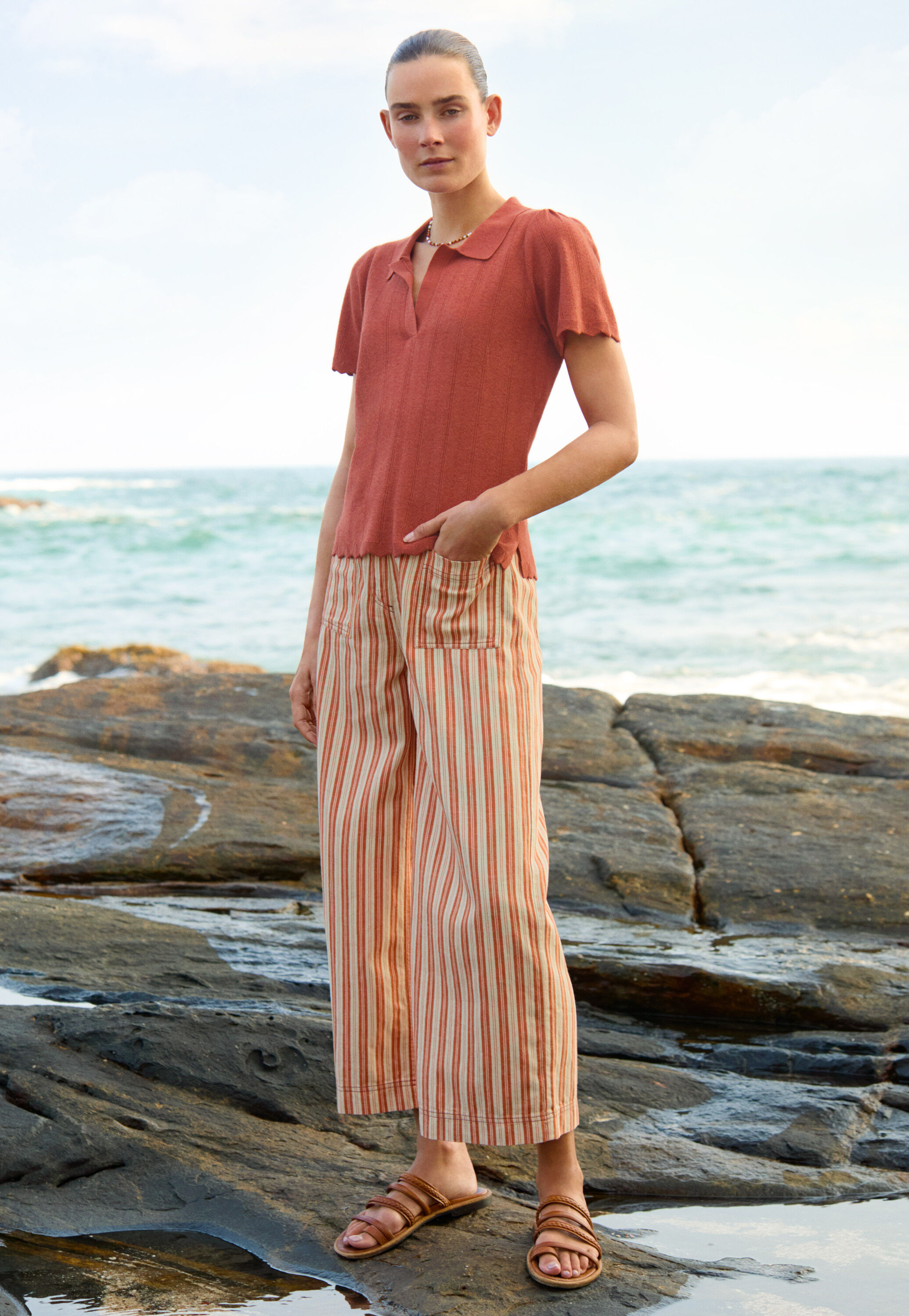Pointelle-Pullover mit Kragen, Chili, large