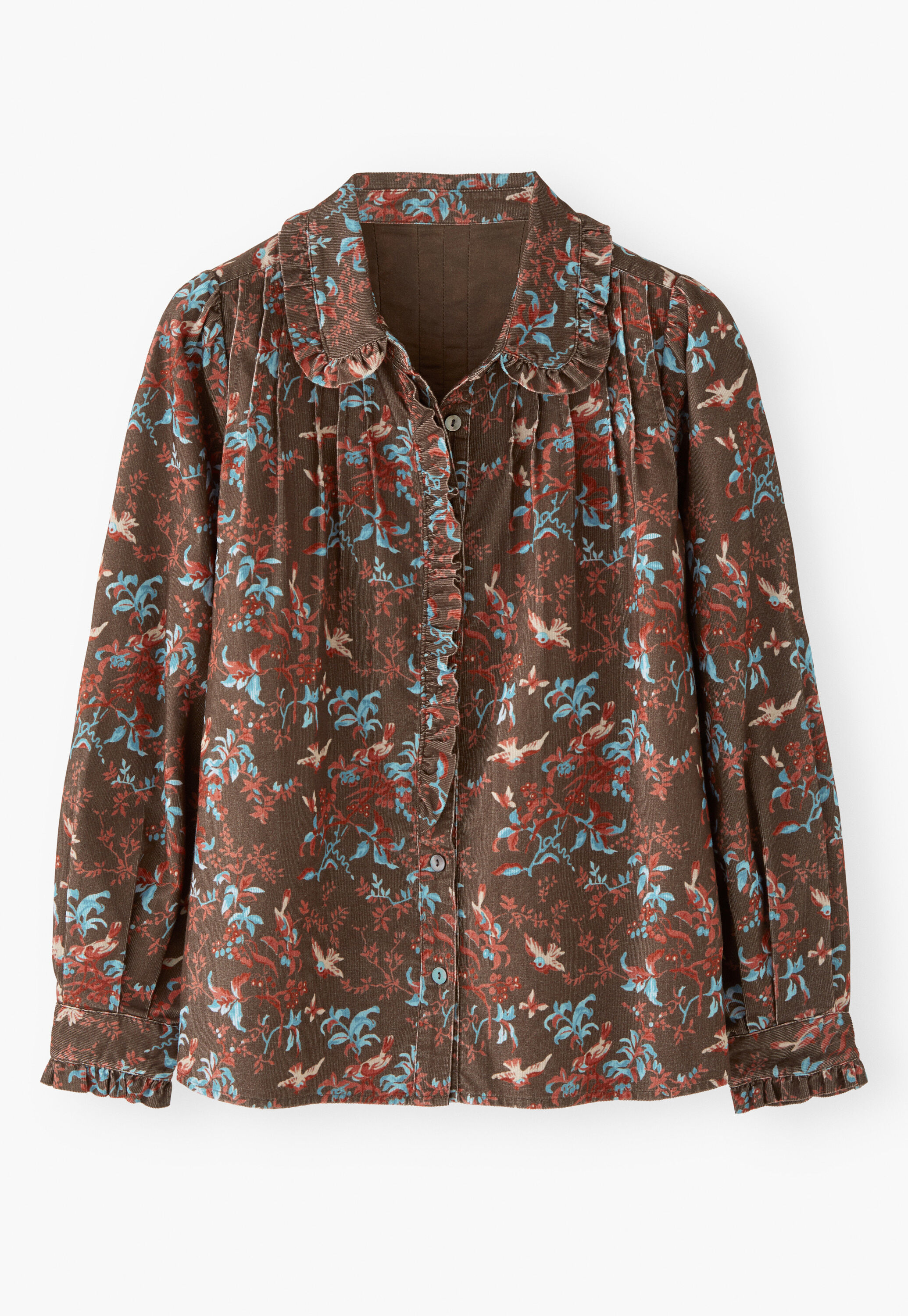 Bedruckte Faltenbluse, Himbeere/Espresso, large