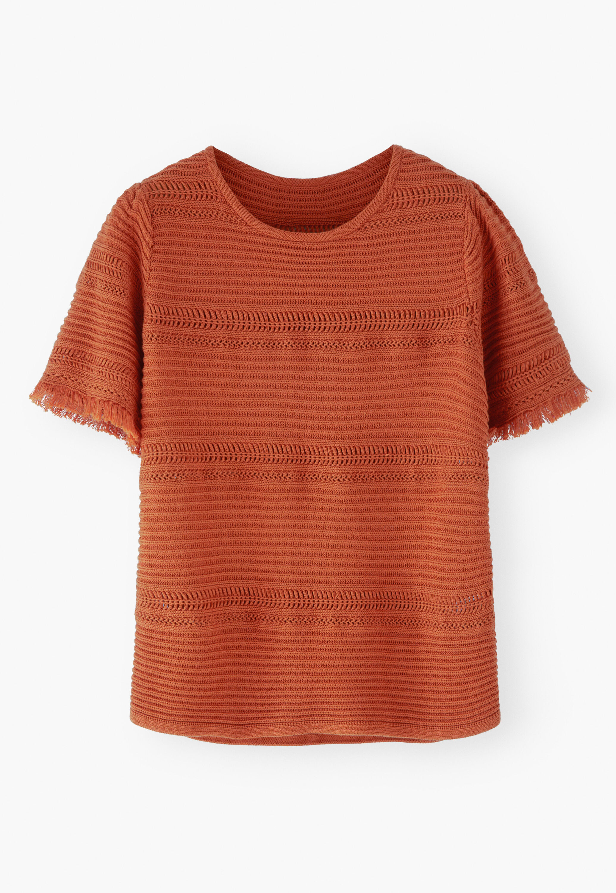 Rippenstrickpullover mit Fransen, Gebranntes Orange, large