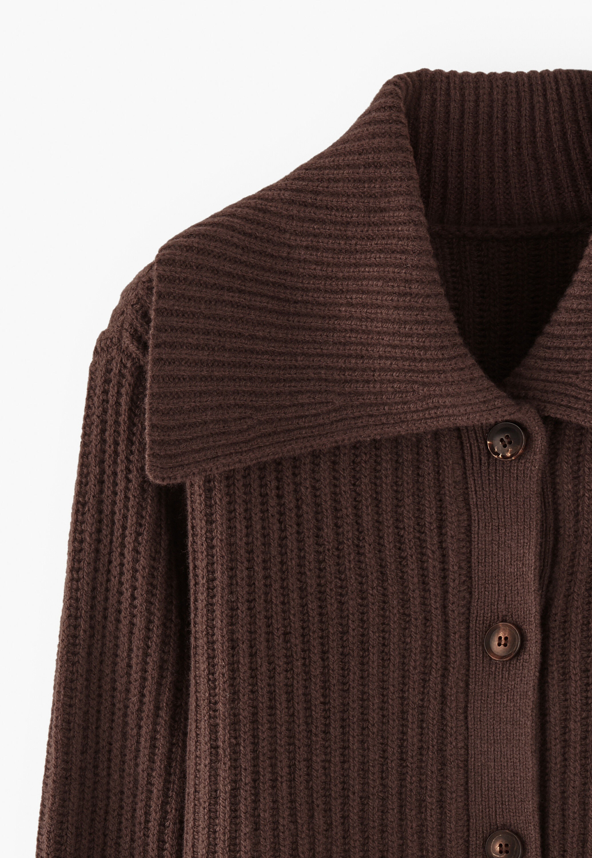 Ripp-Cardigan mit Kragen, Dunkle Schokolade, large
