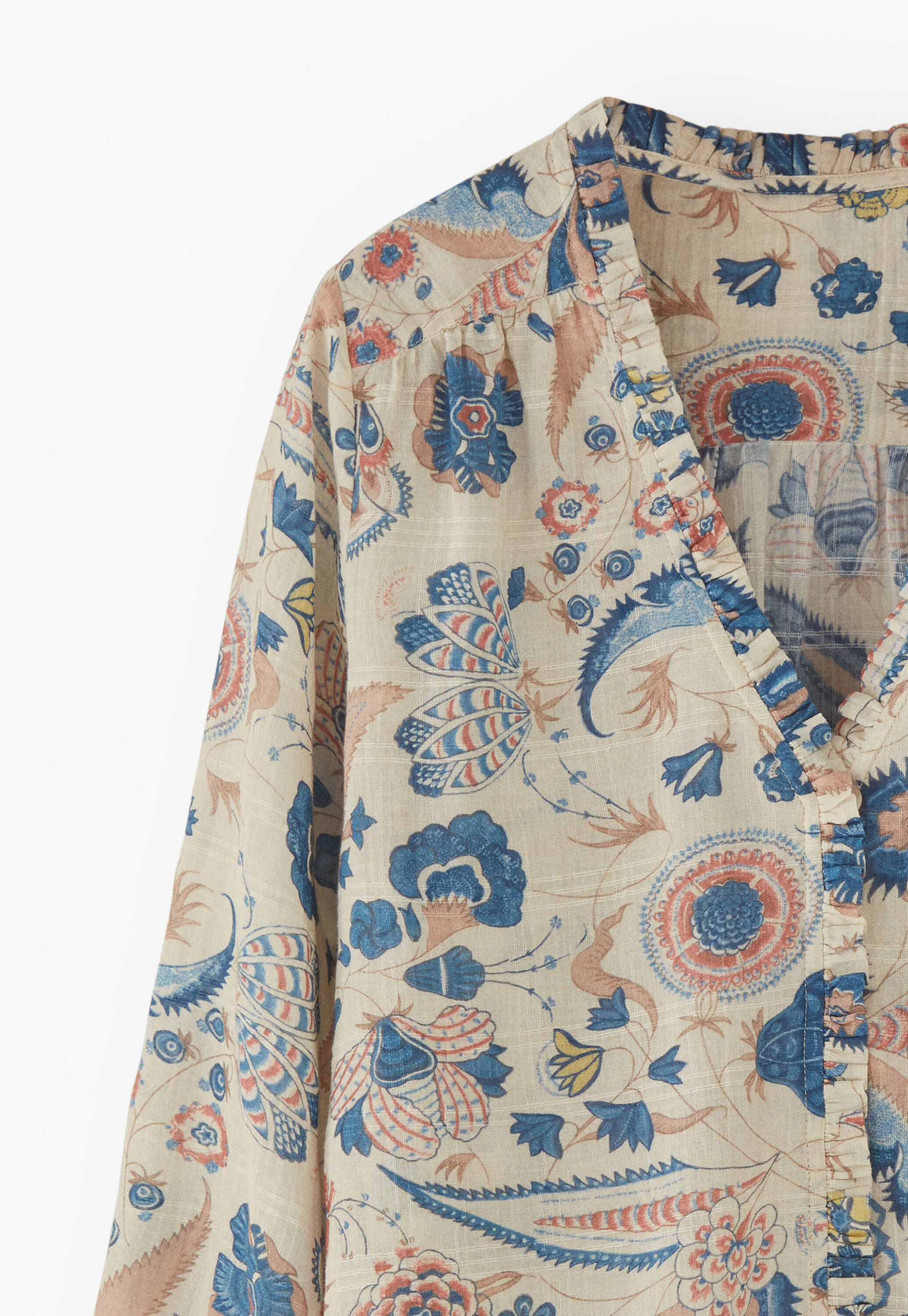Bluse mit Print, Ecru/Denim, large