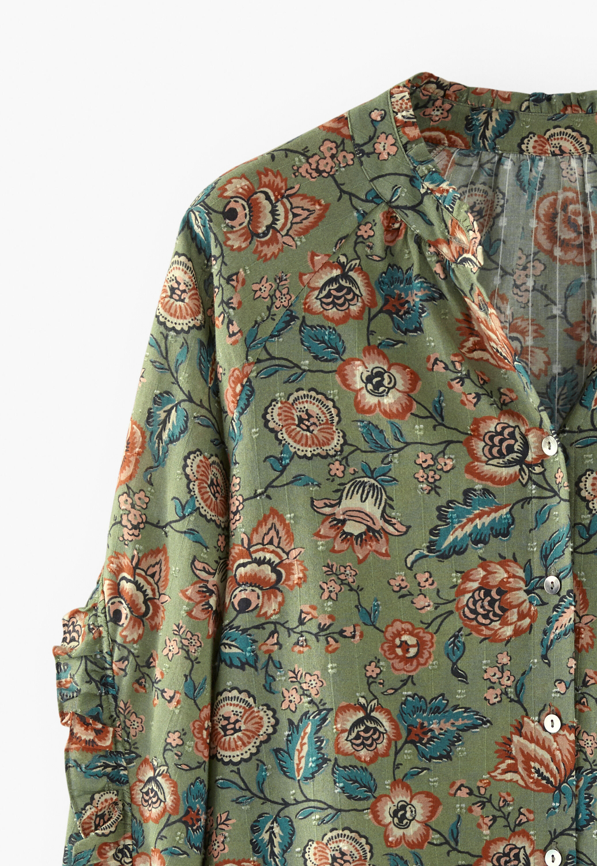 Fil Coup&eacute;-Bluse mit Print, Oliv/Scharlachrot, large