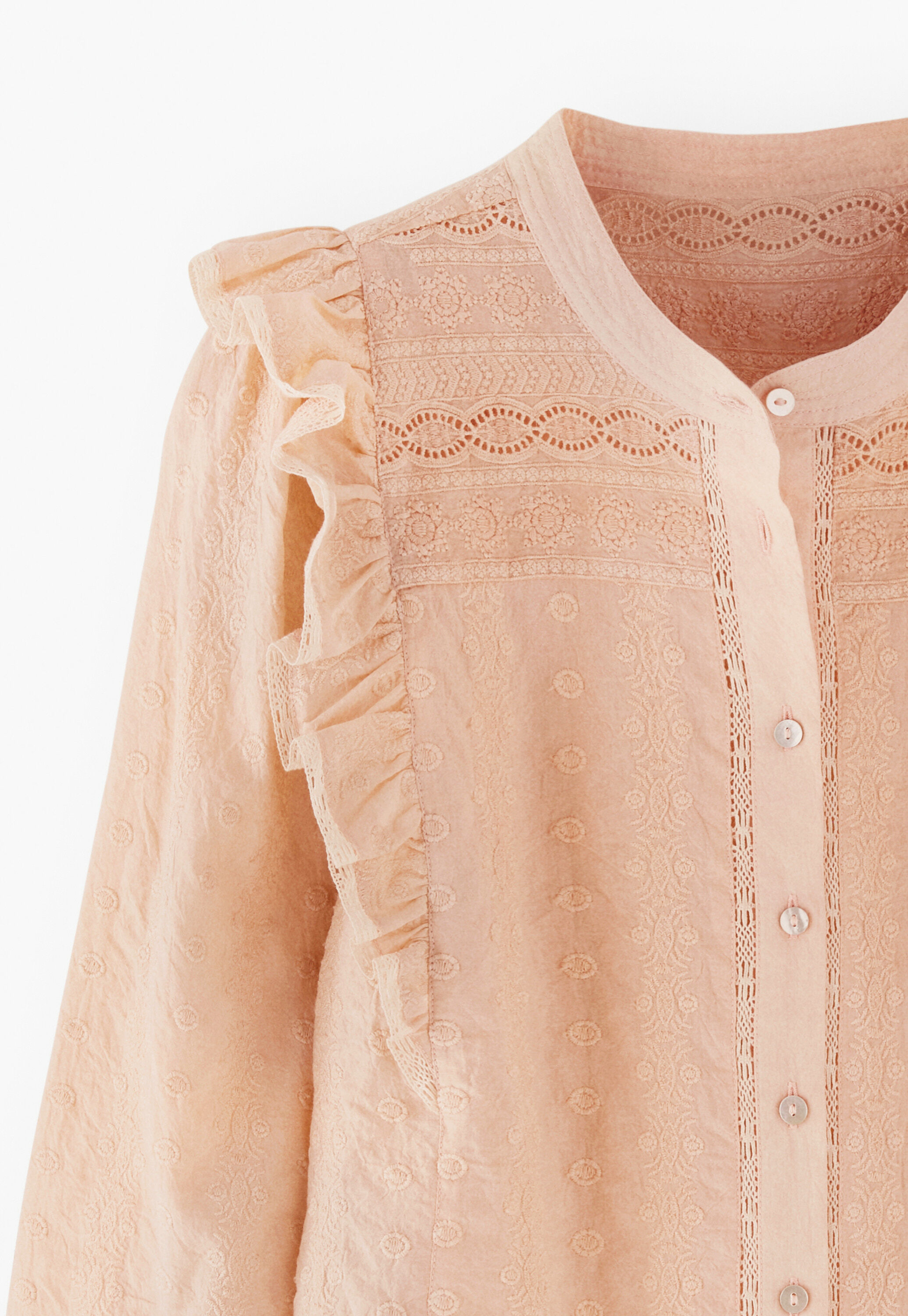 Broderie-Bluse, Rosa Bl&uuml;ten, large