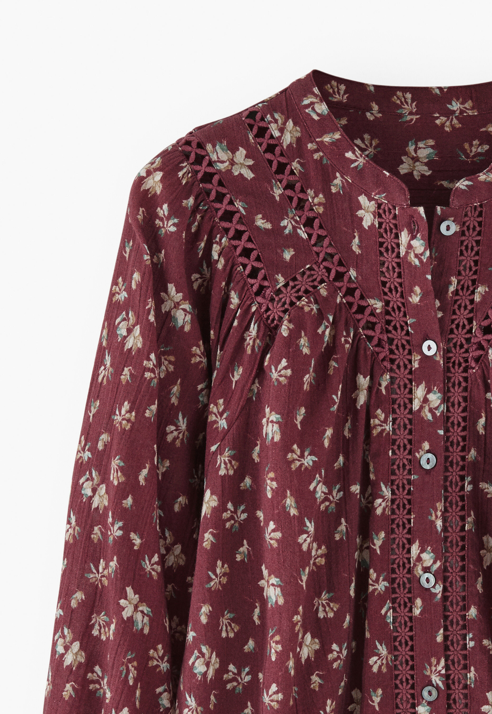 Gaze-Bluse mit Print, Wein, large