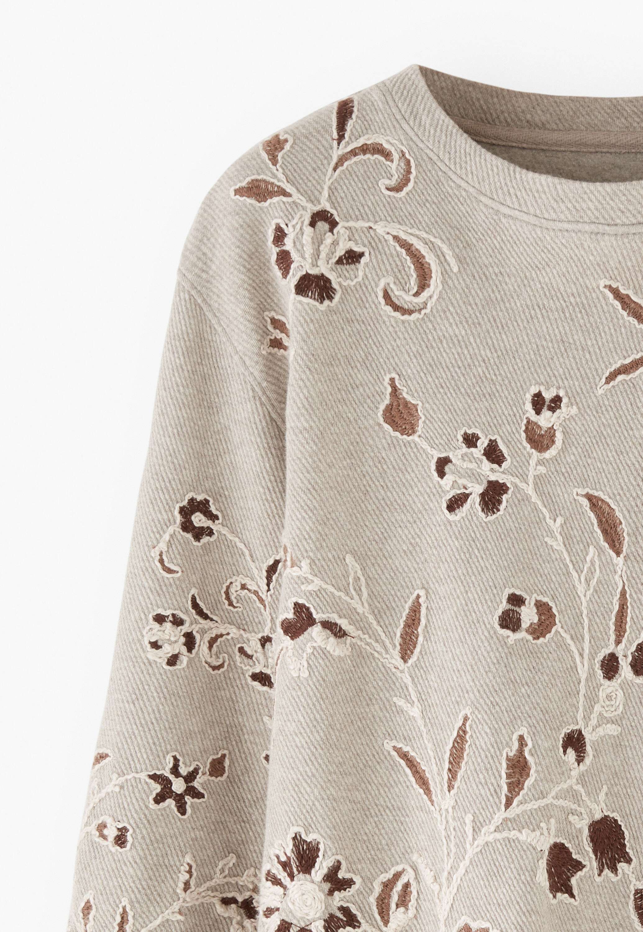 Besticktes Jersey-Oberteil, Helles Taupe, large