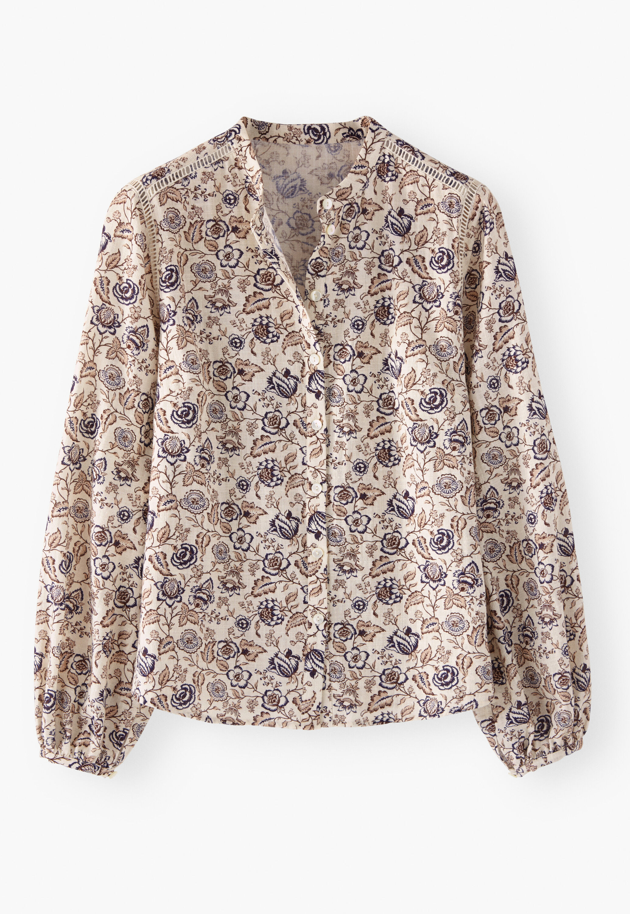 Bluse mit Print, Ecru/Rehbraun, large