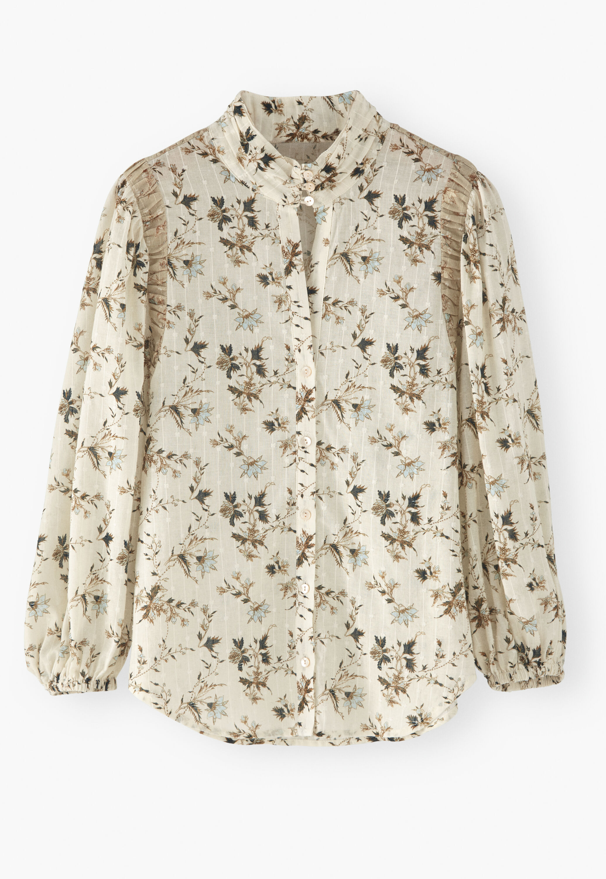 Bedruckte Bluse mit hohem Halsausschnitt, Goldenes Elfenbein, large