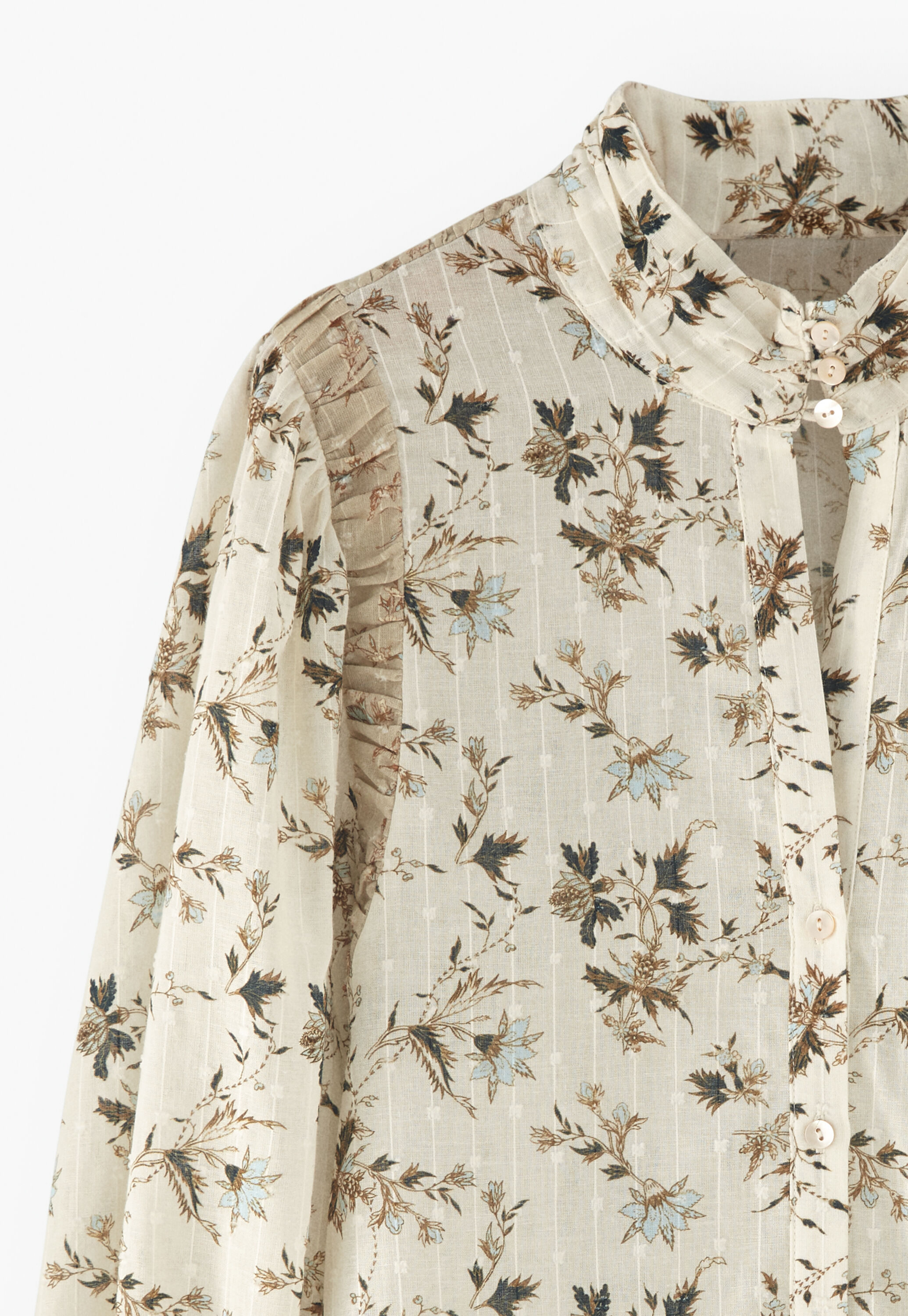 Bedruckte Bluse mit hohem Halsausschnitt, Goldenes Elfenbein, large