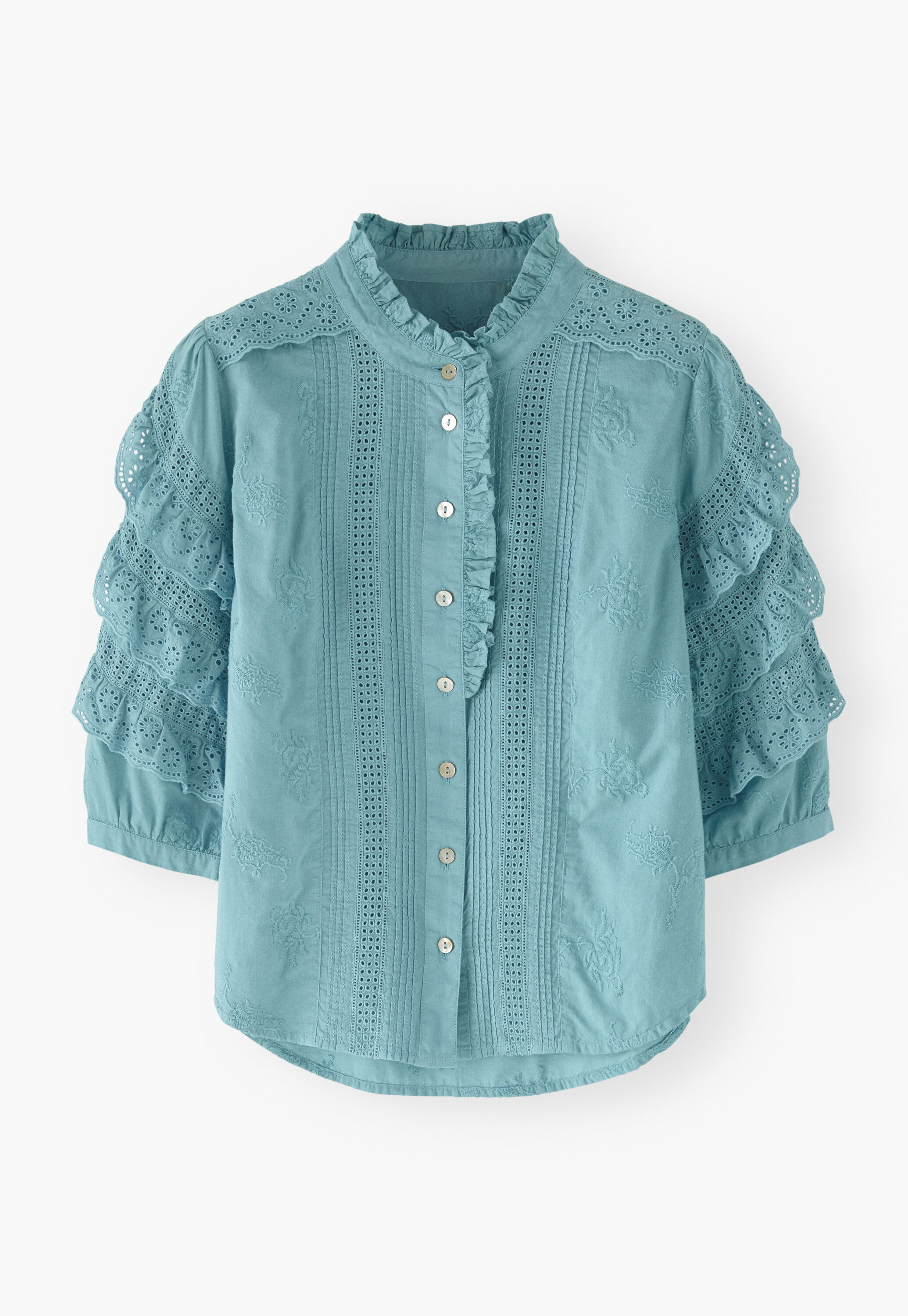 Schiffli-Bluse, Helles Cerulean, large