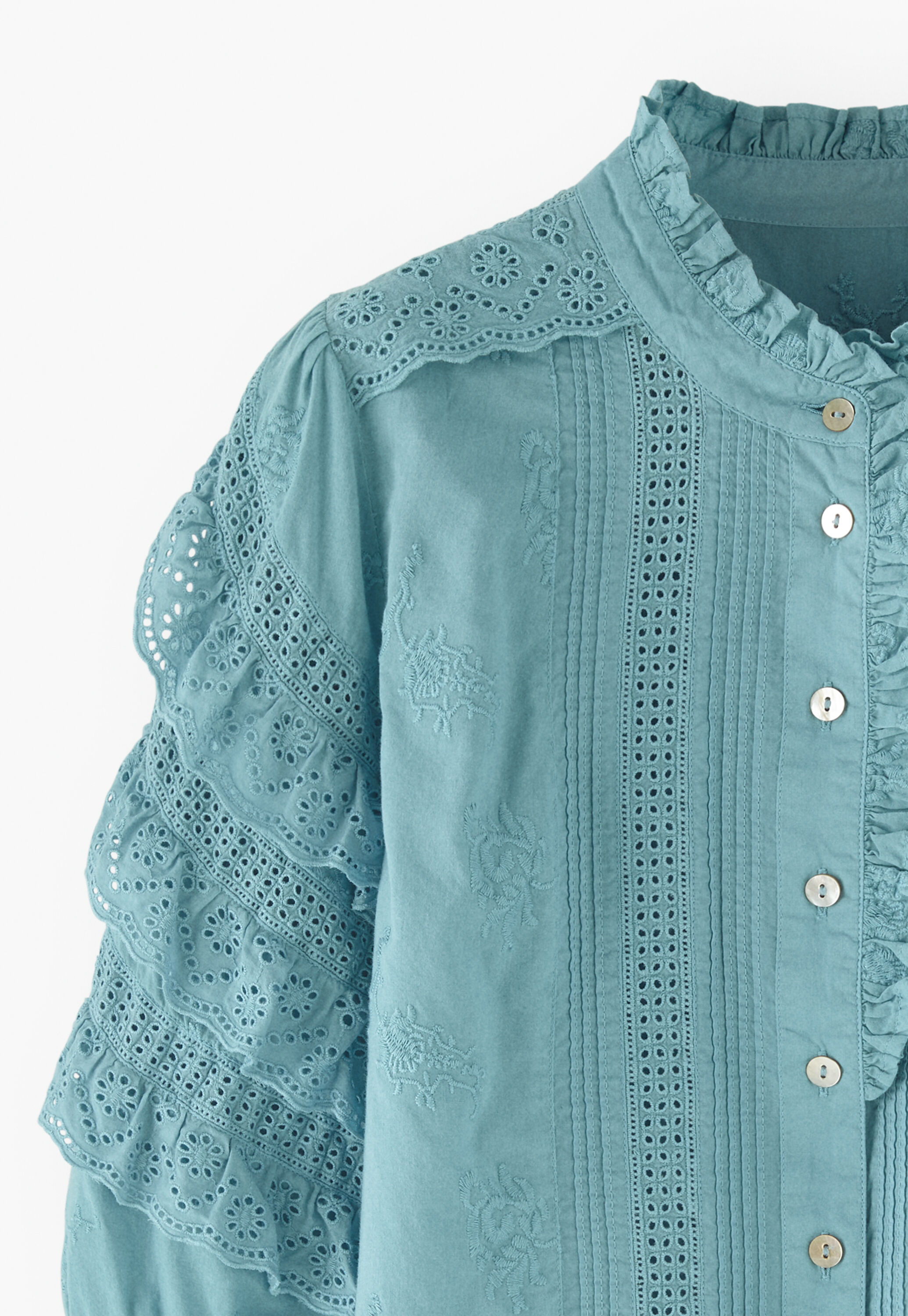 Schiffli-Bluse, Helles Cerulean, large
