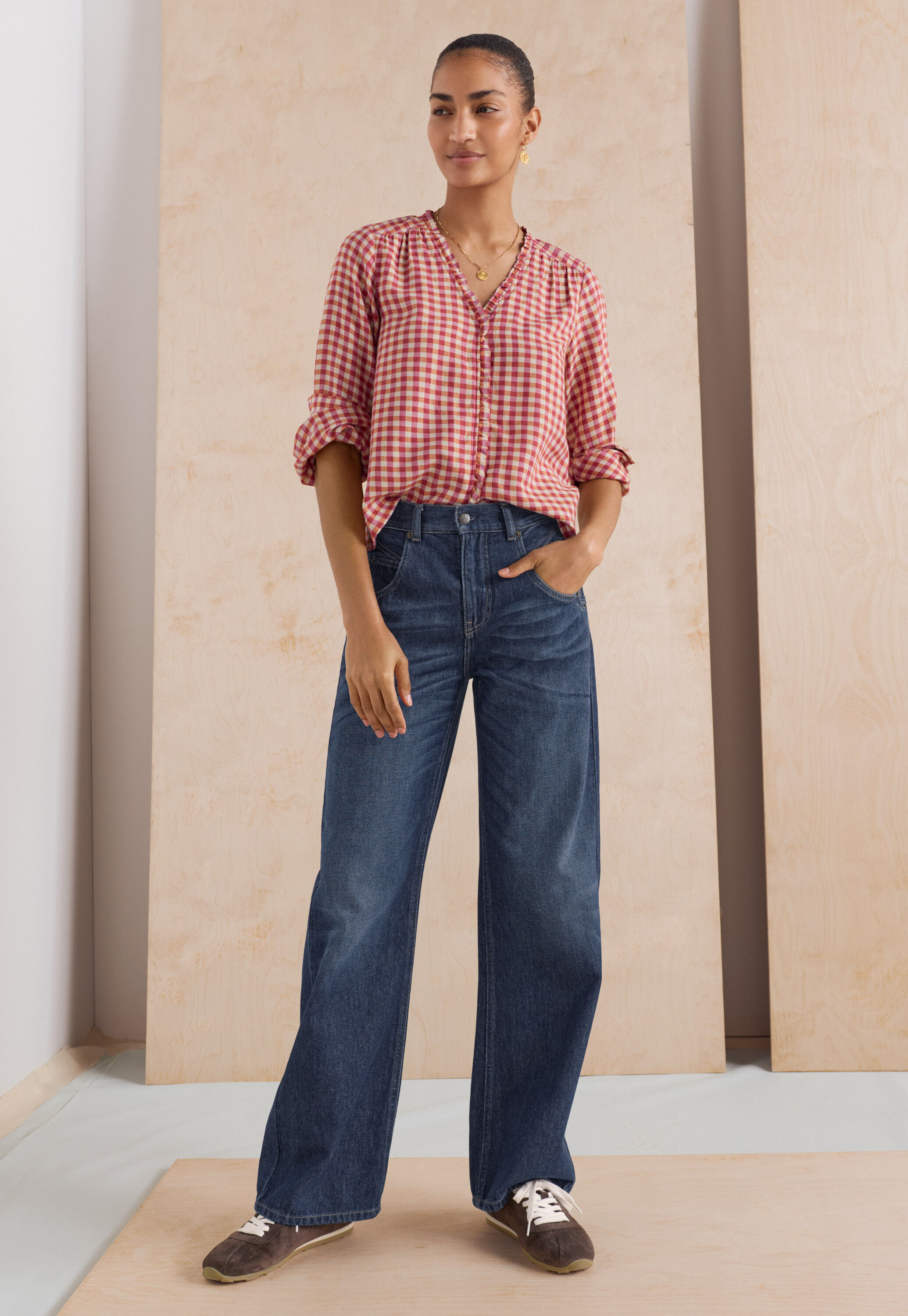 Vichy-Karo-Bluse mit R&uuml;schen