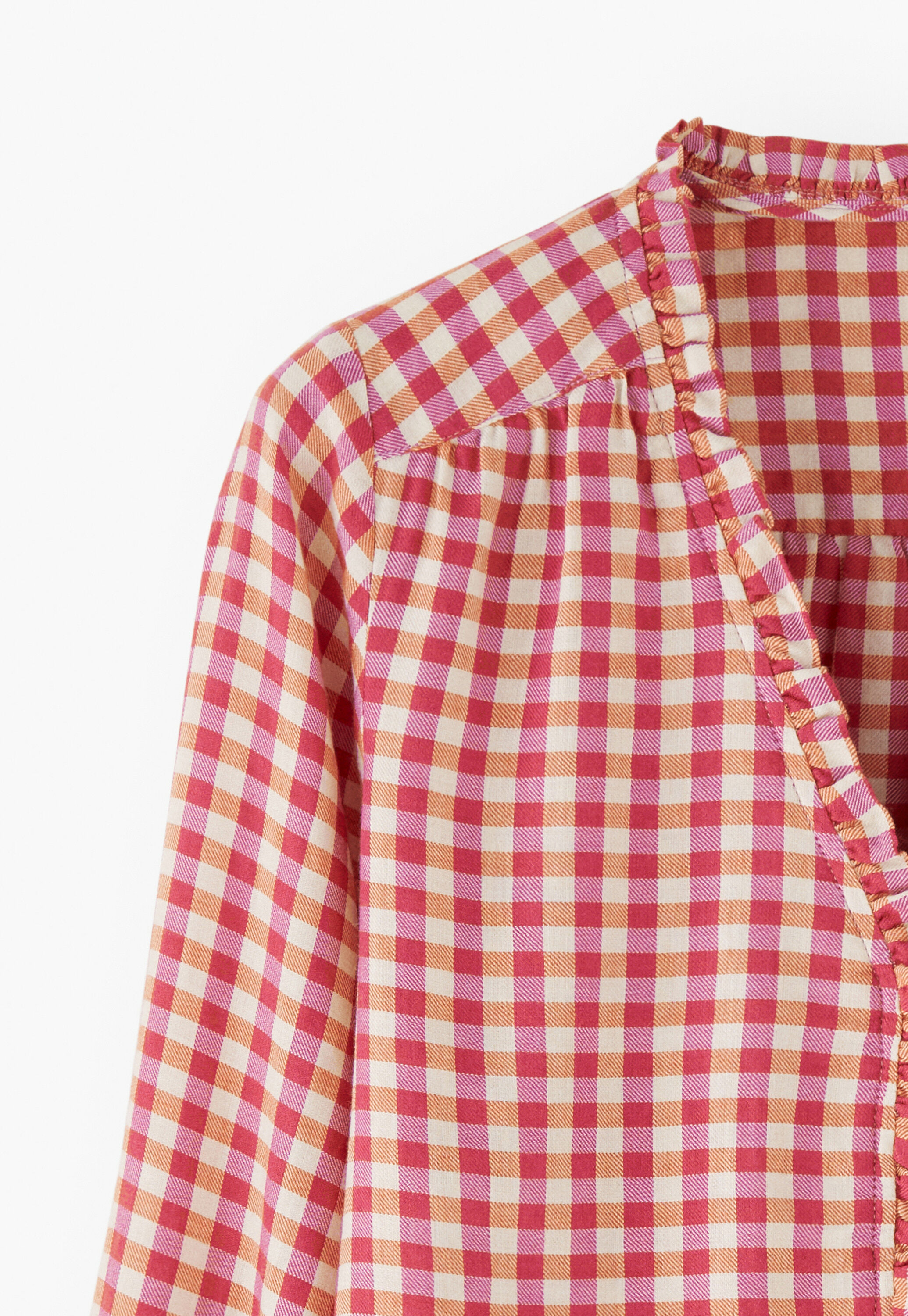 Vichy-Karo-Bluse mit R&uuml;schen