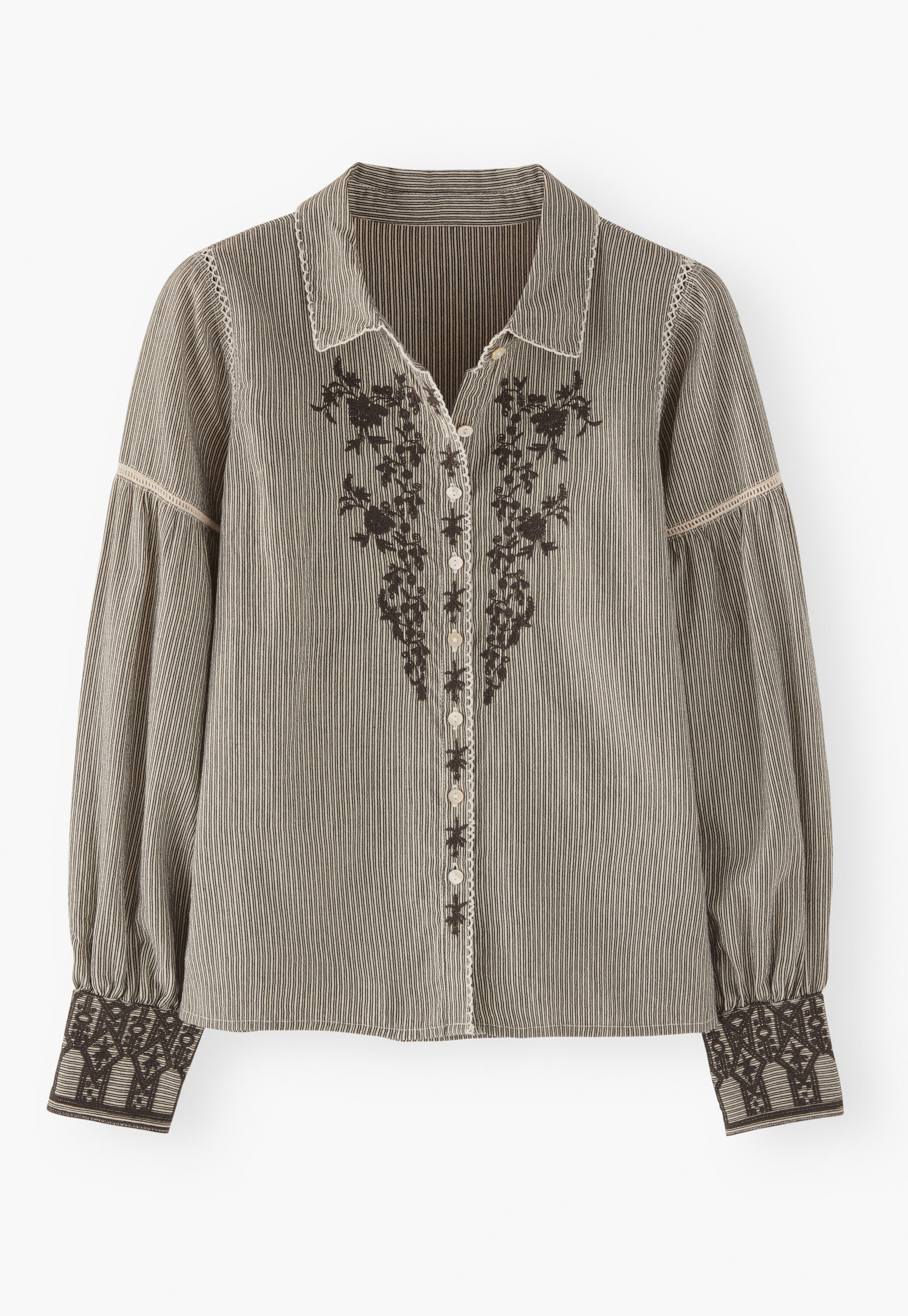 Bestickte Bluse mit eingewebten Streifen