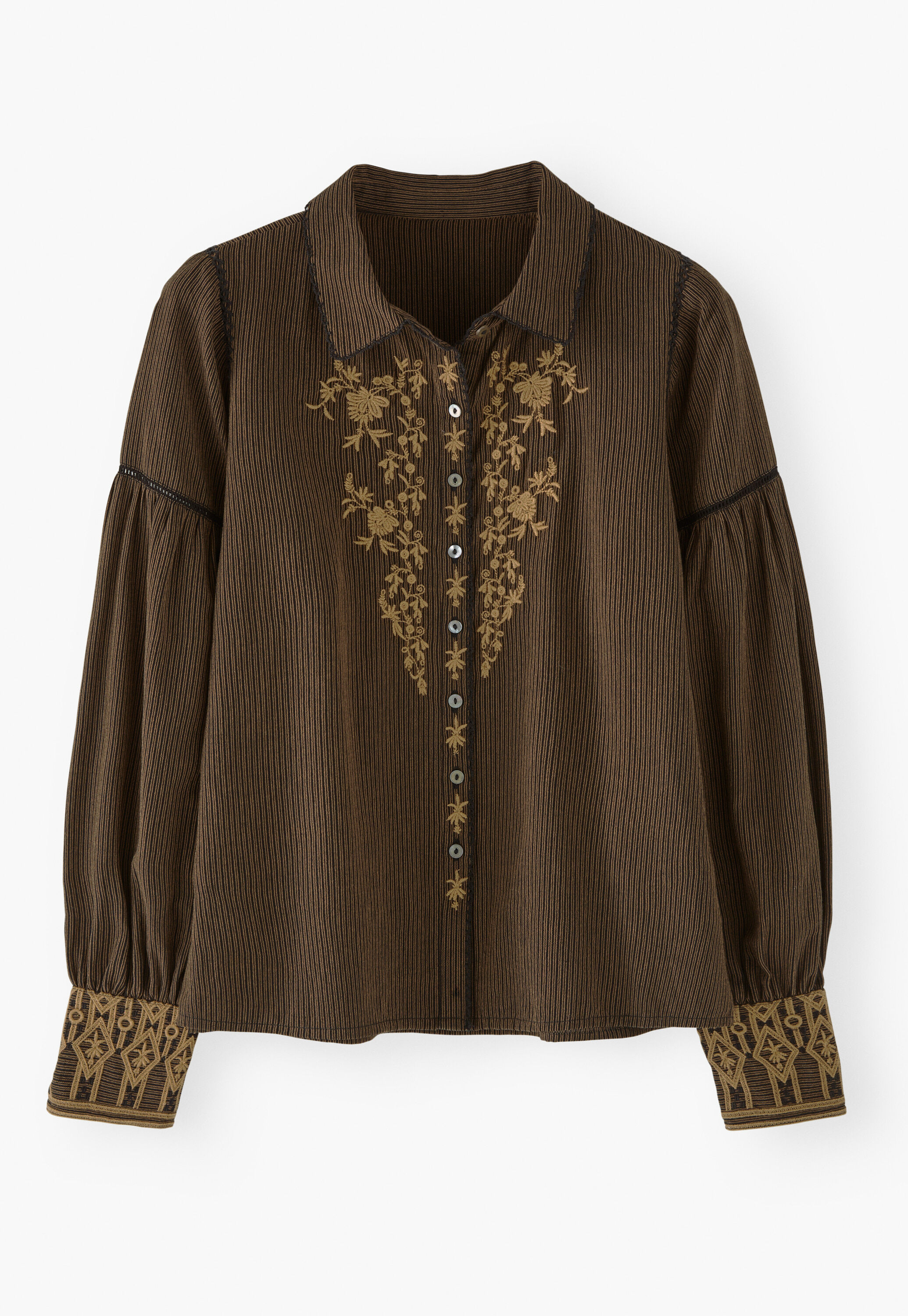 Bestickte Bluse mit eingewebten Streifen