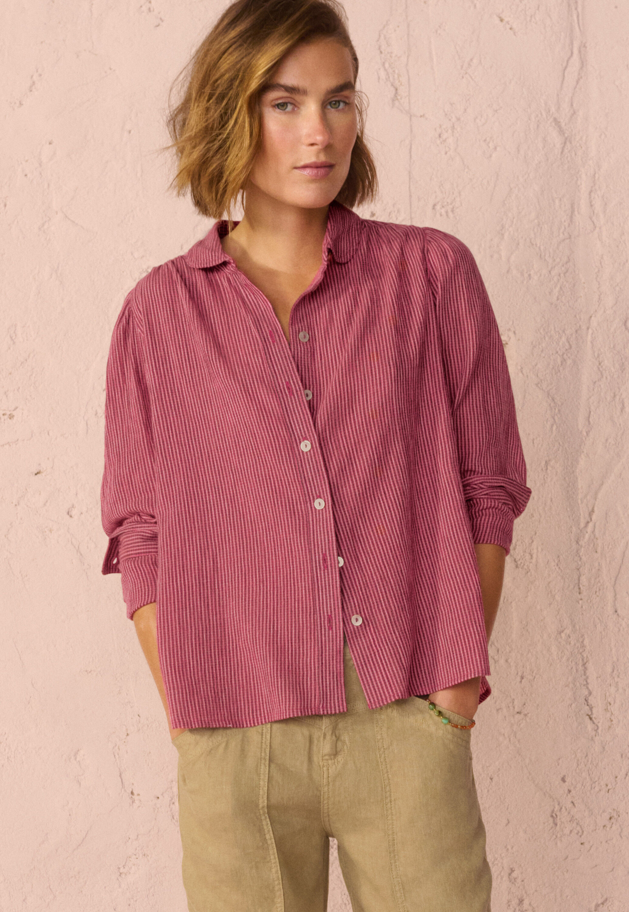Gestreifte Crinkle-Bluse