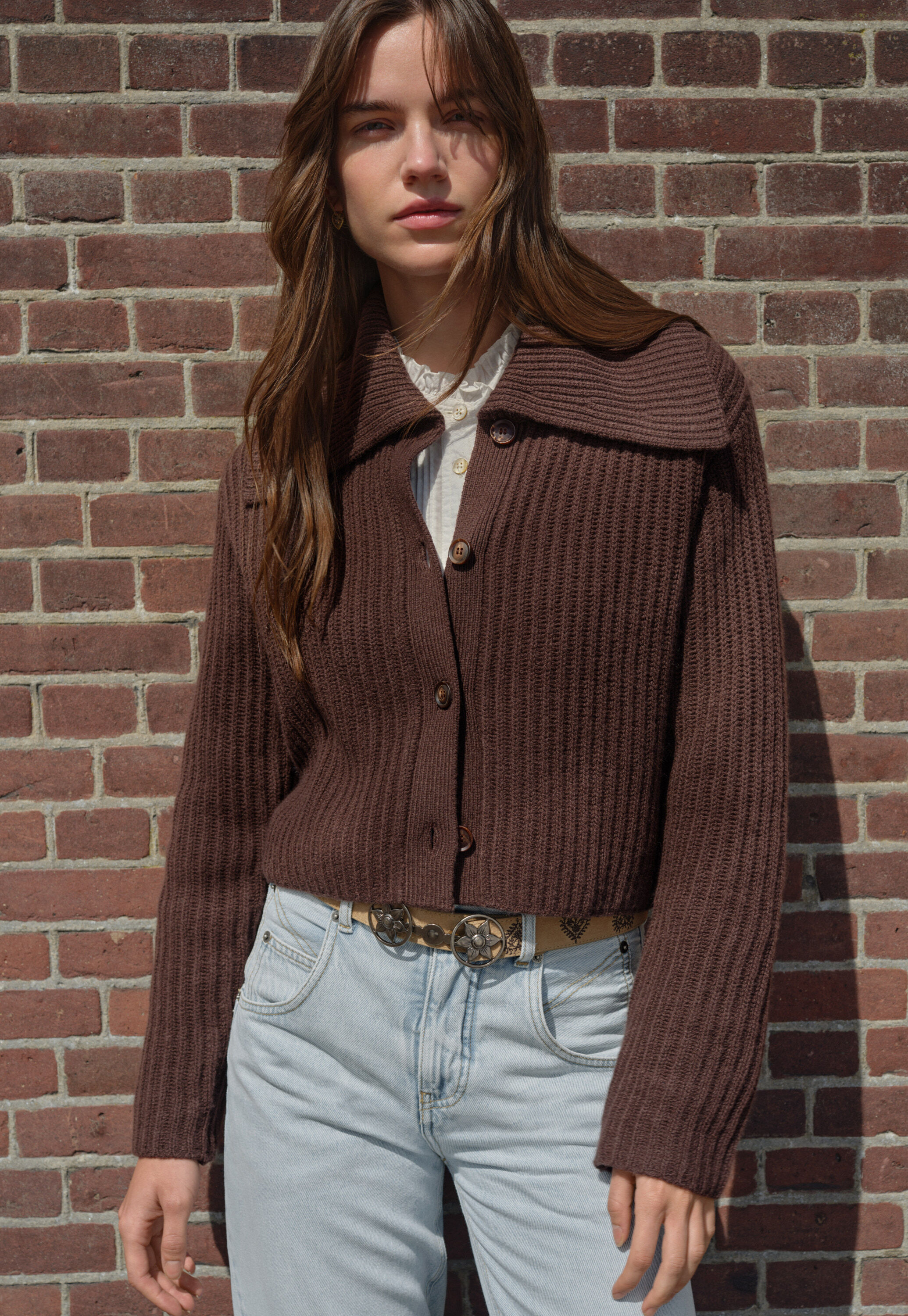 Ripp-Cardigan mit Kragen