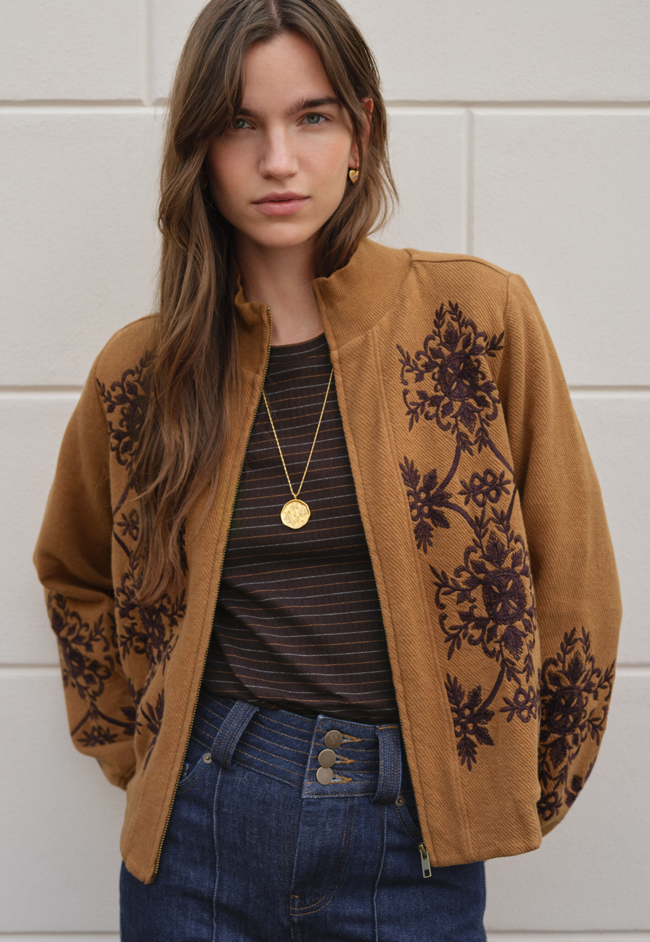 Bestickte Jersey-Jacke