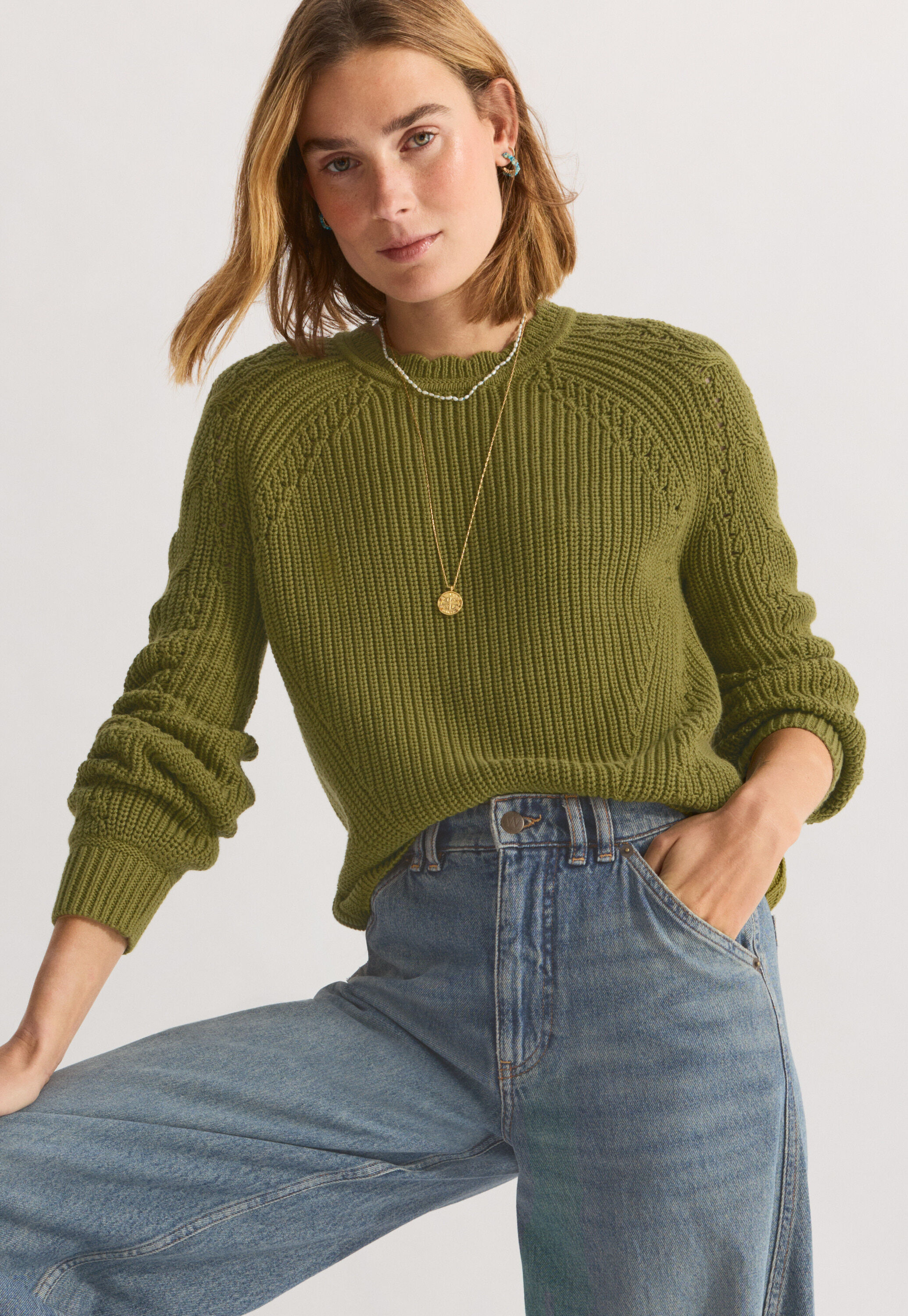 Pullover mit Zopfmuster&auml;rmeln