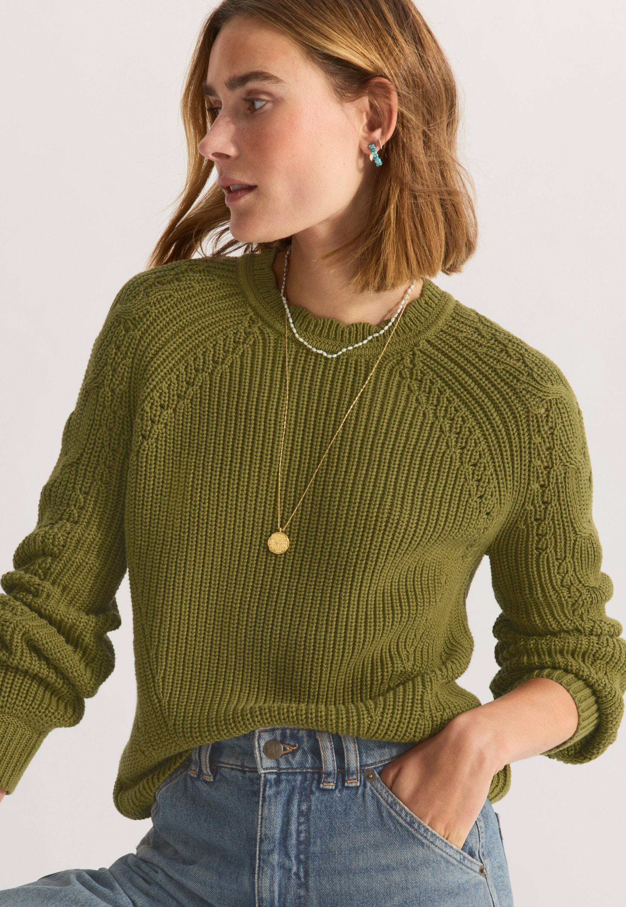 Pullover mit Zopfmuster&auml;rmeln