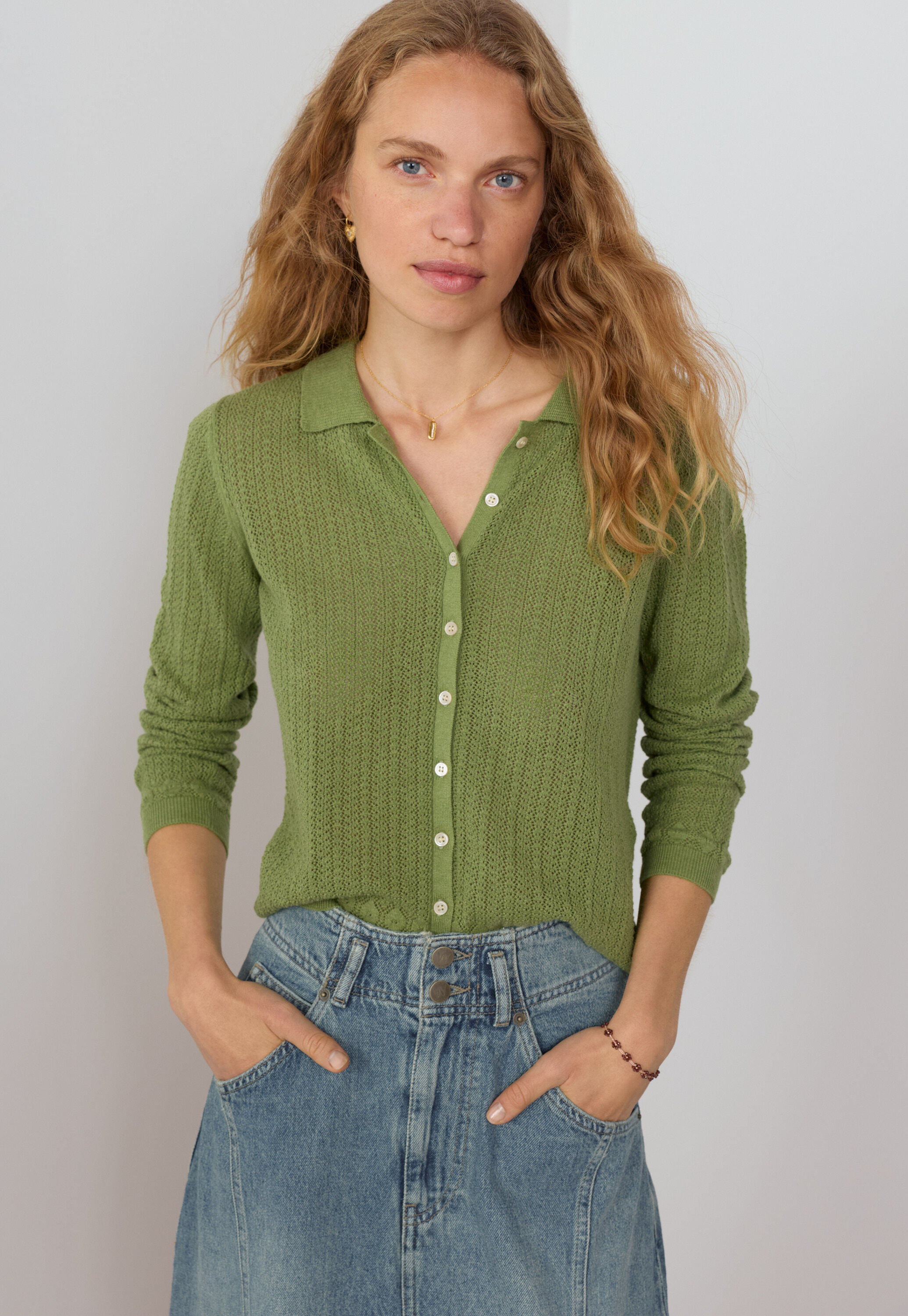 Spitzenmuster-Cardigan mit Kragen