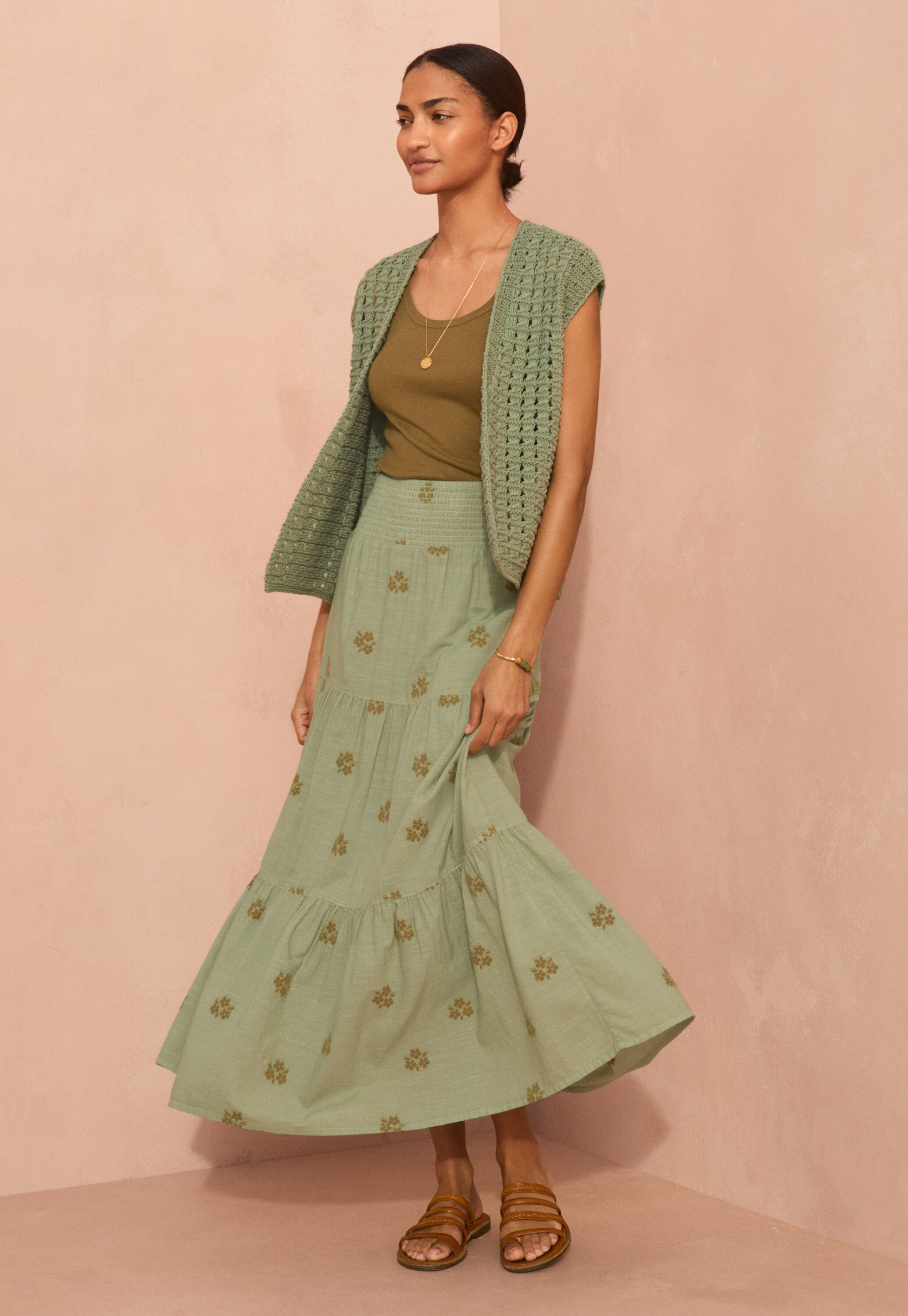 Stufenrock aus Blumen-Jacquard