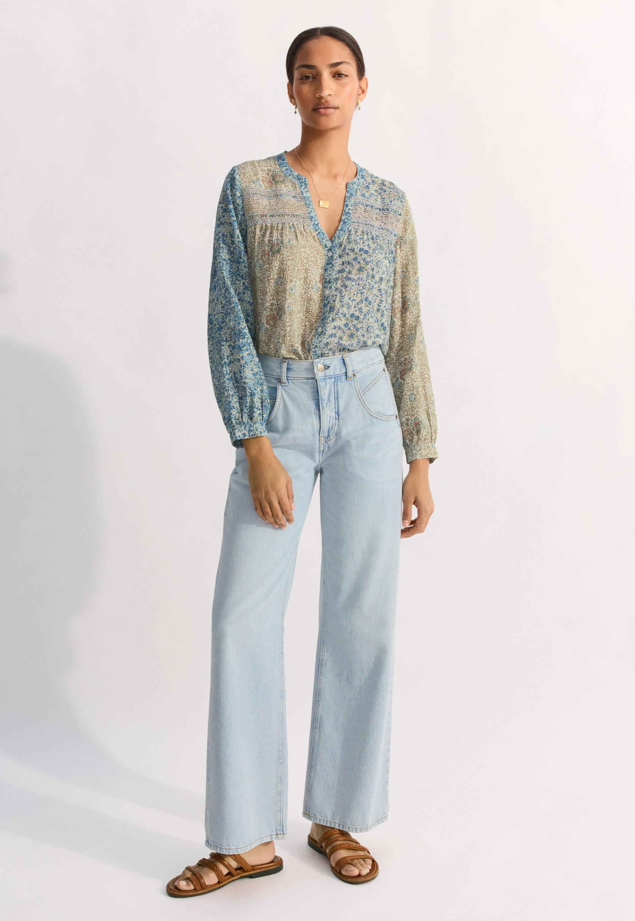Print-Bluse mit Kr&auml;uselungen