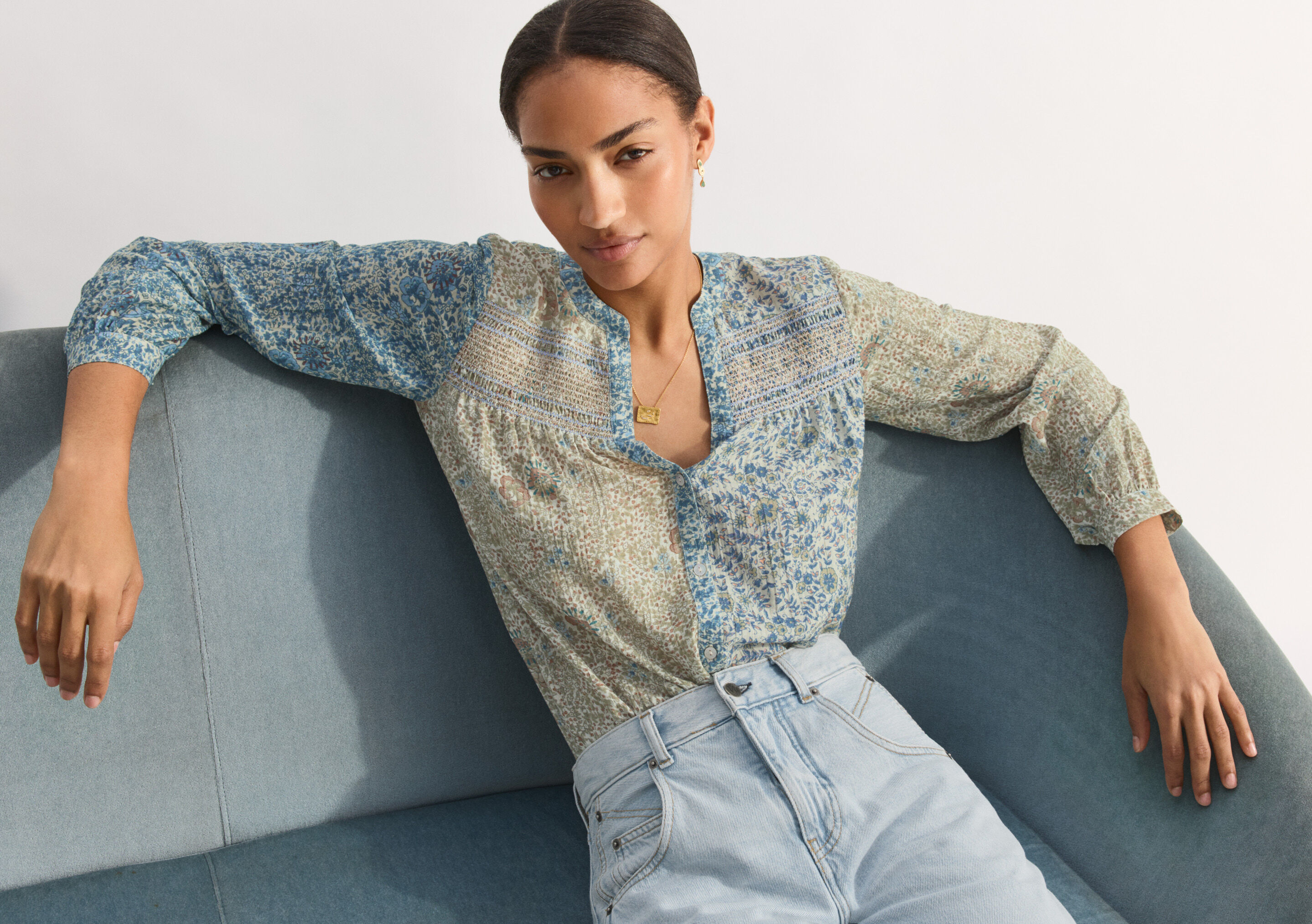 Print-Bluse mit Kr&auml;uselungen