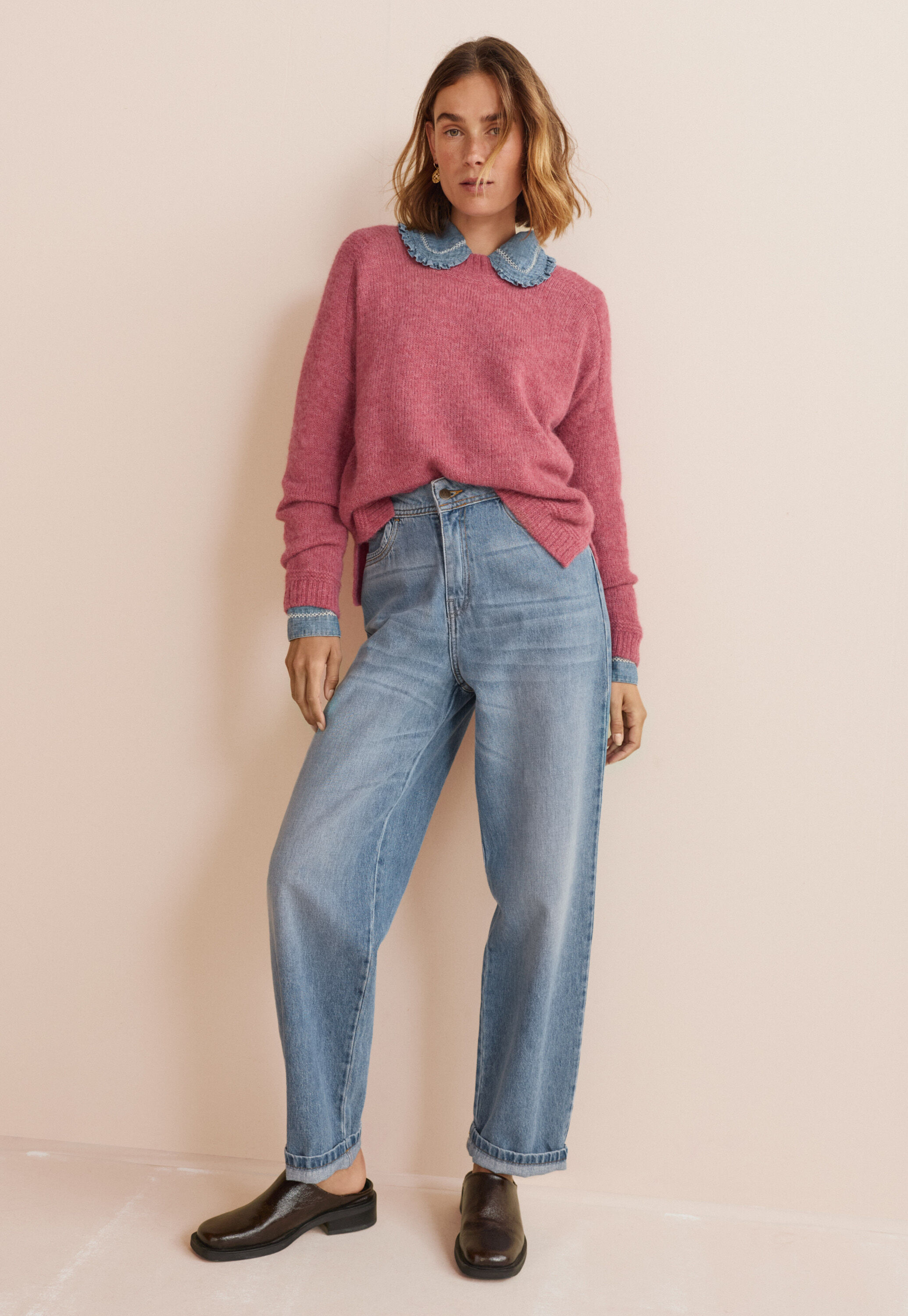 Bluse mit R&uuml;schenkragen