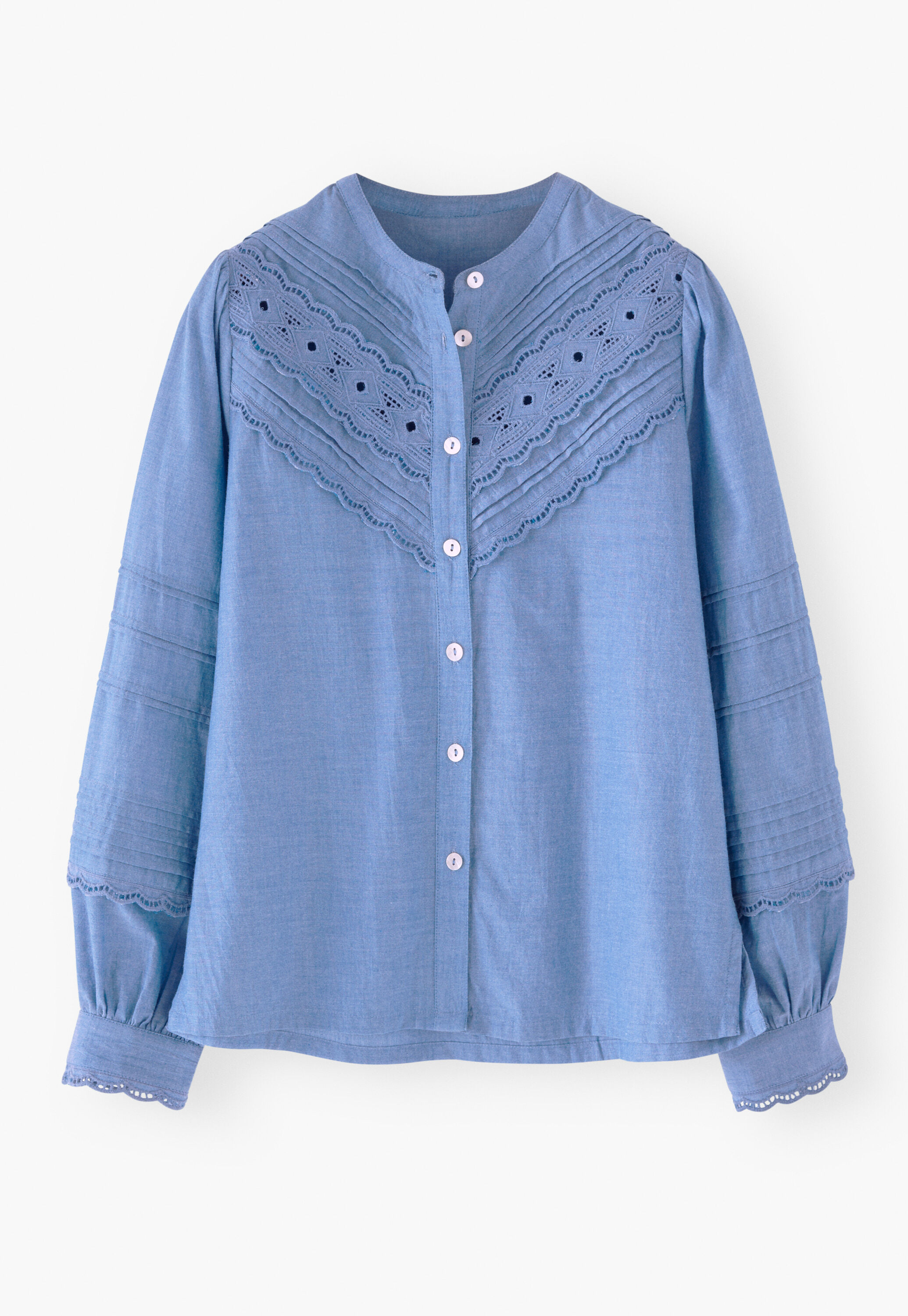 Chambray-Bluse mit Biesen