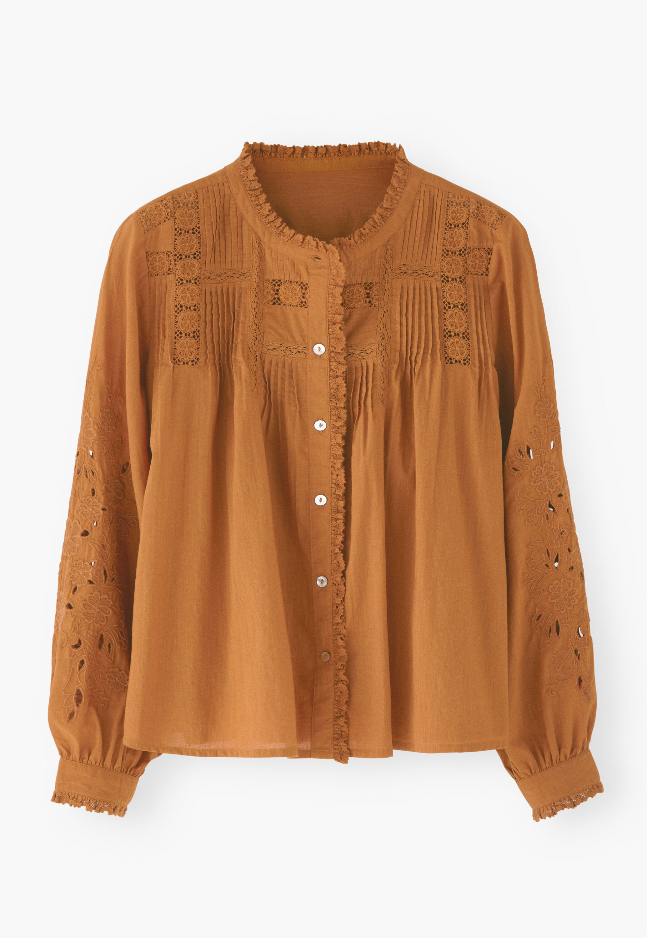 Bluse mit Spitze und Biesen