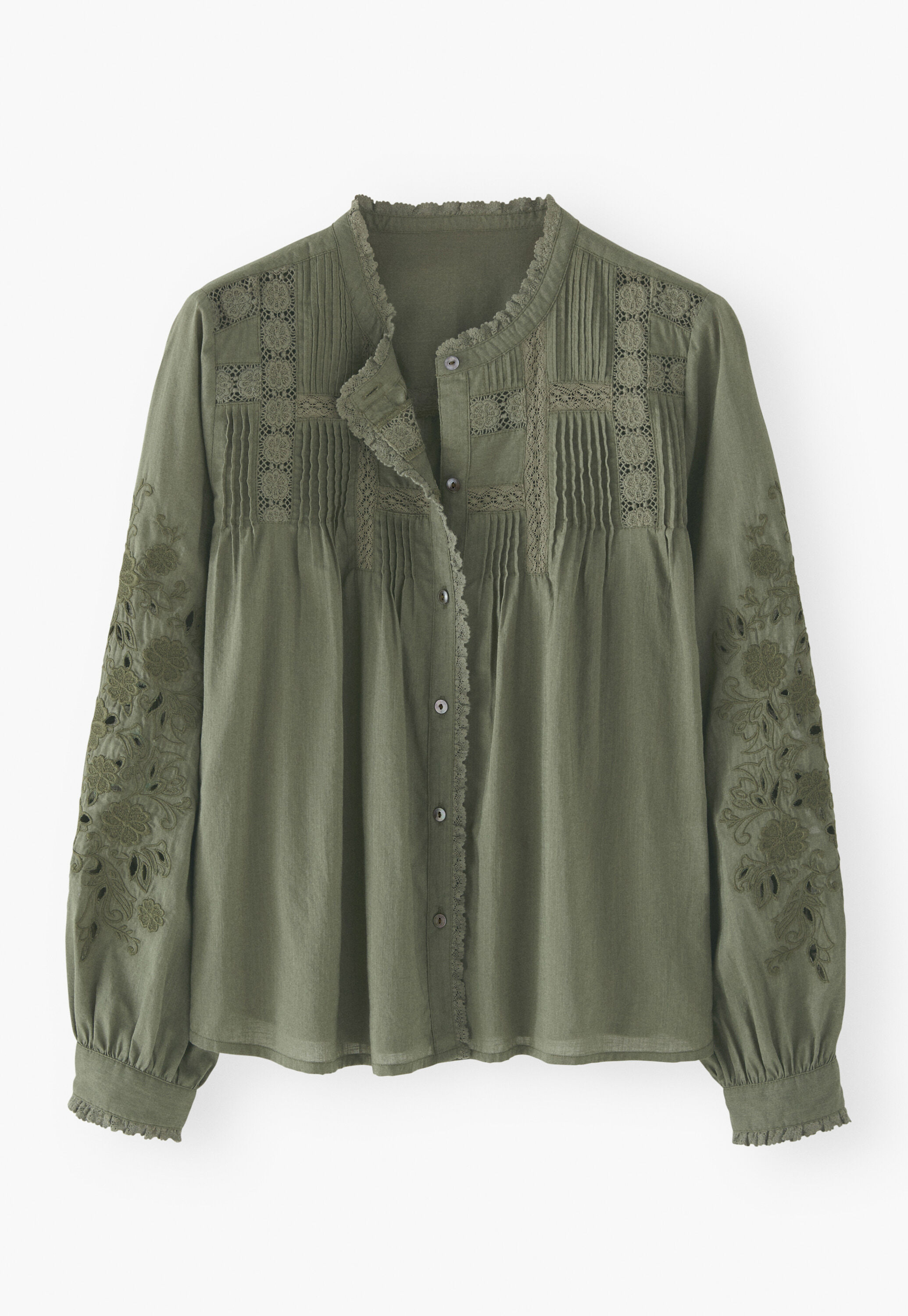 Bluse mit Spitze und Biesen