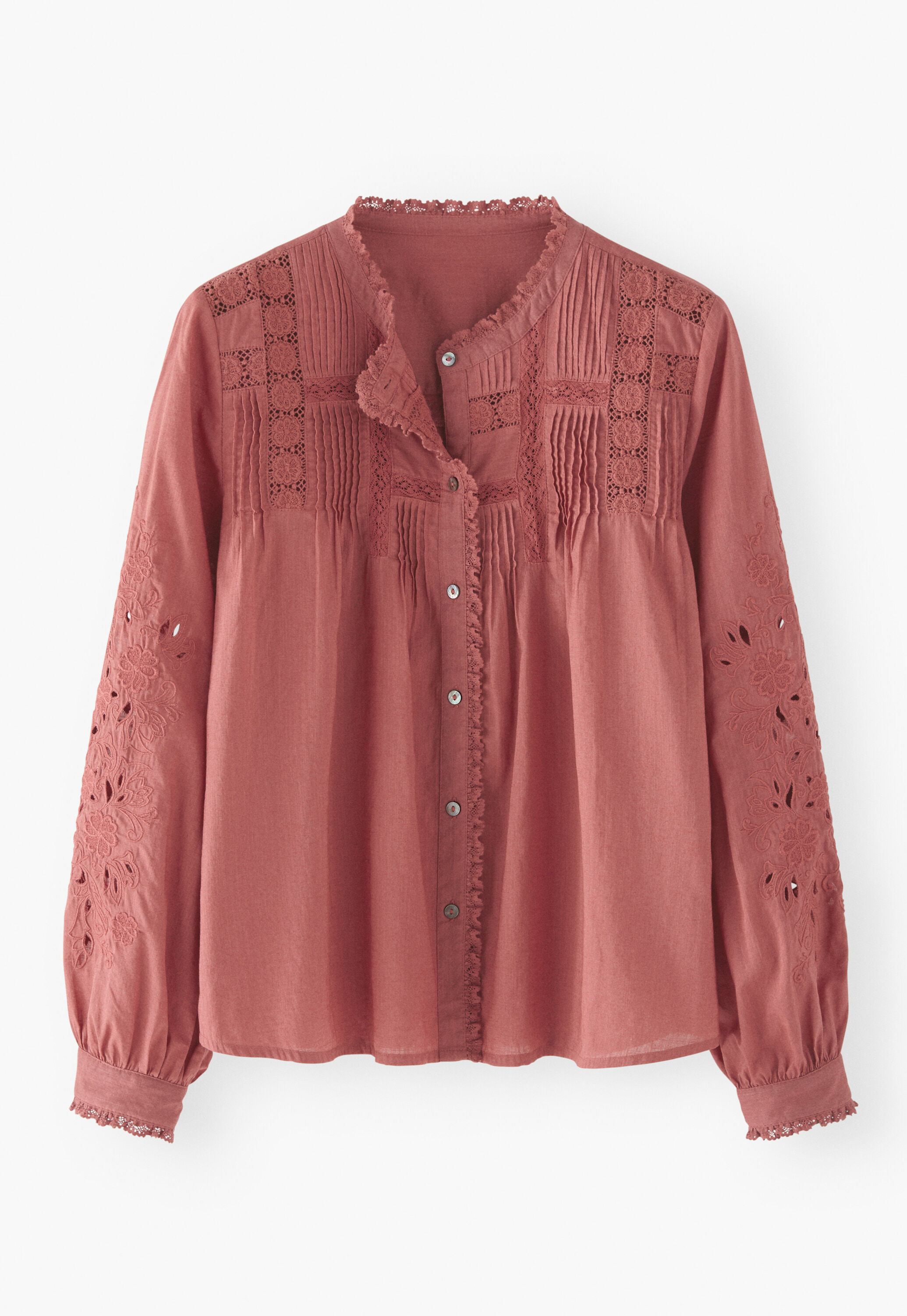Bluse mit Spitze und Biesen